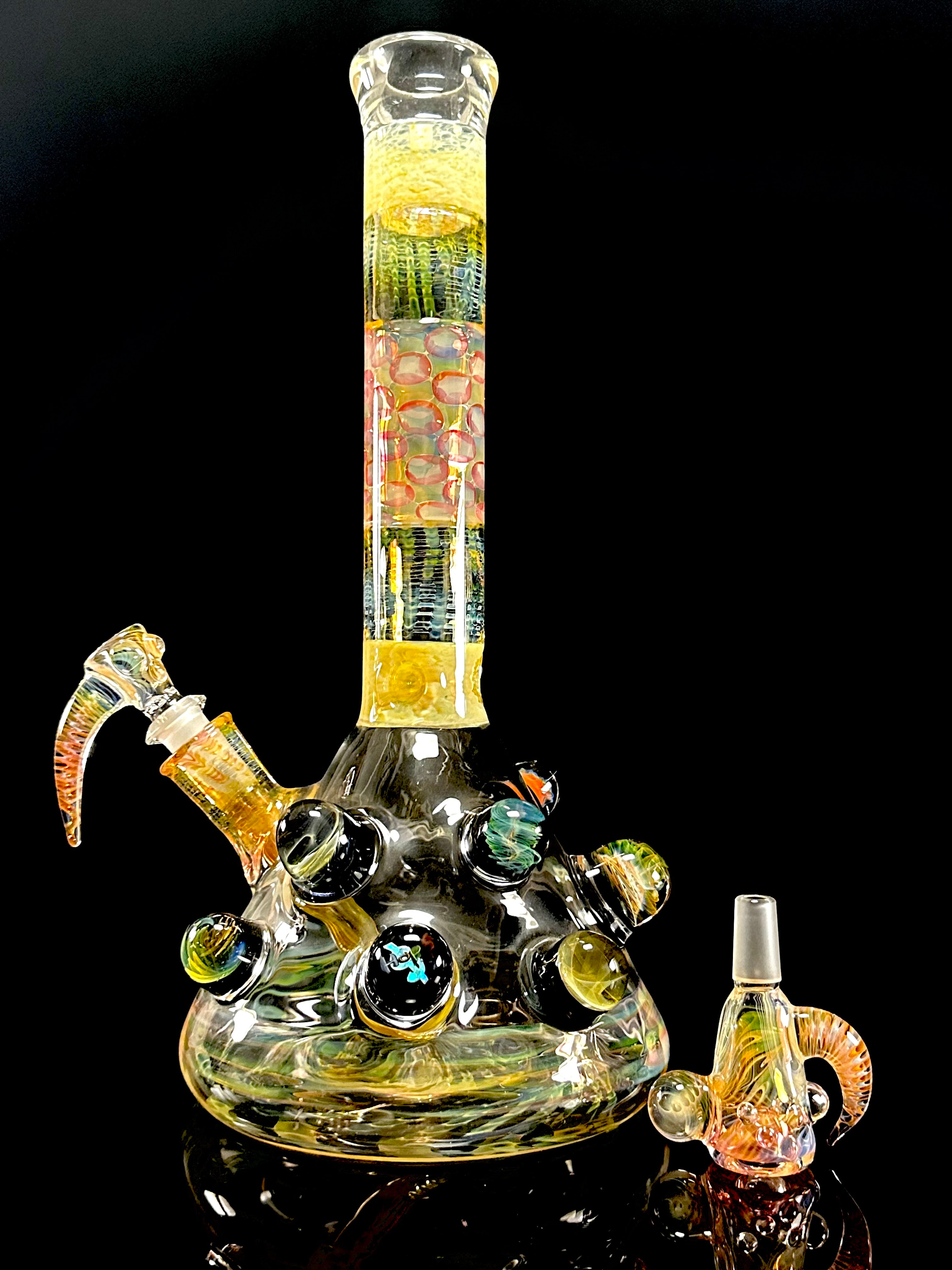 Hops x B$ Collab Beaker Fully Fumed with Many Worked Marbles