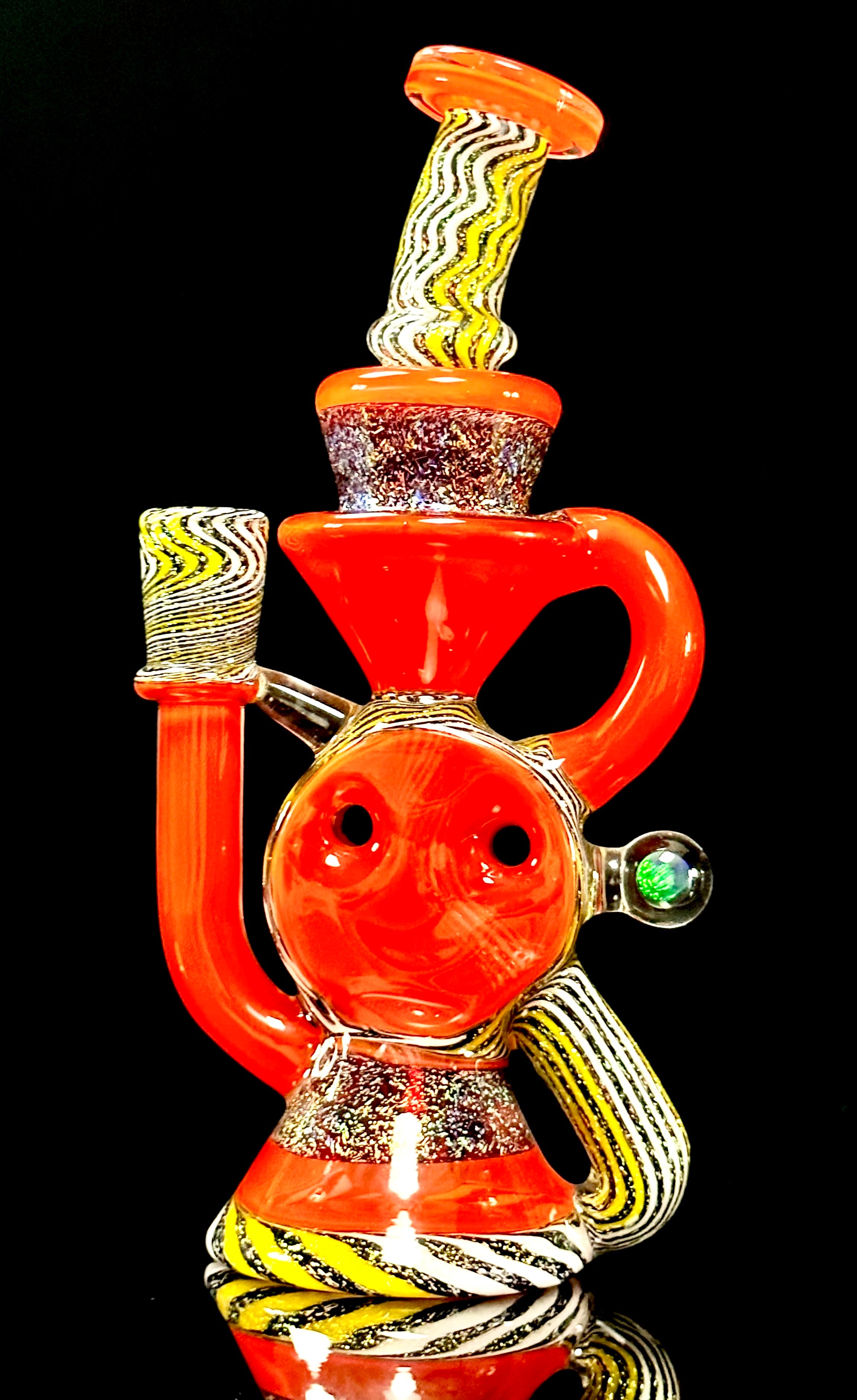 A1 Glass Fully Worked Dichro Swiss Puck Recycler 10mm