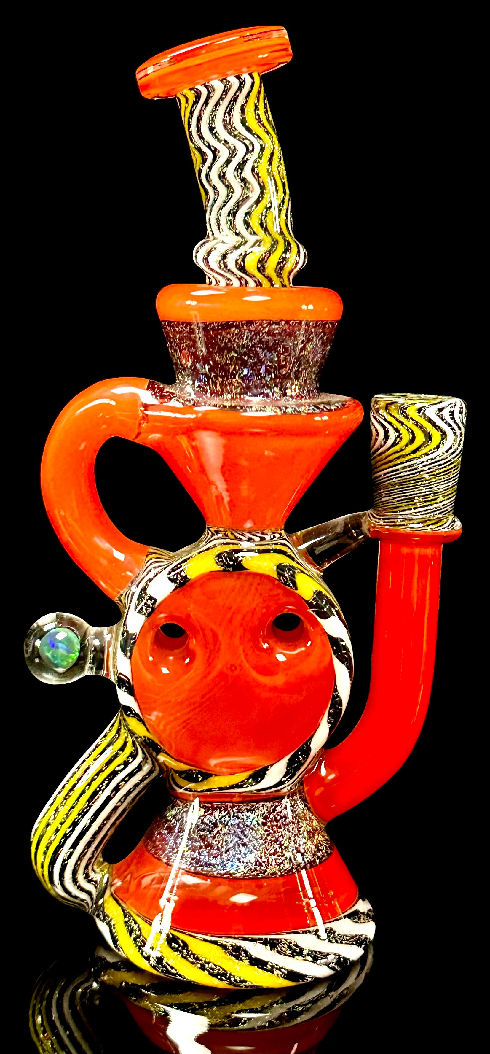 A1 Glass Fully Worked Dichro Swiss Puck Recycler 10mm