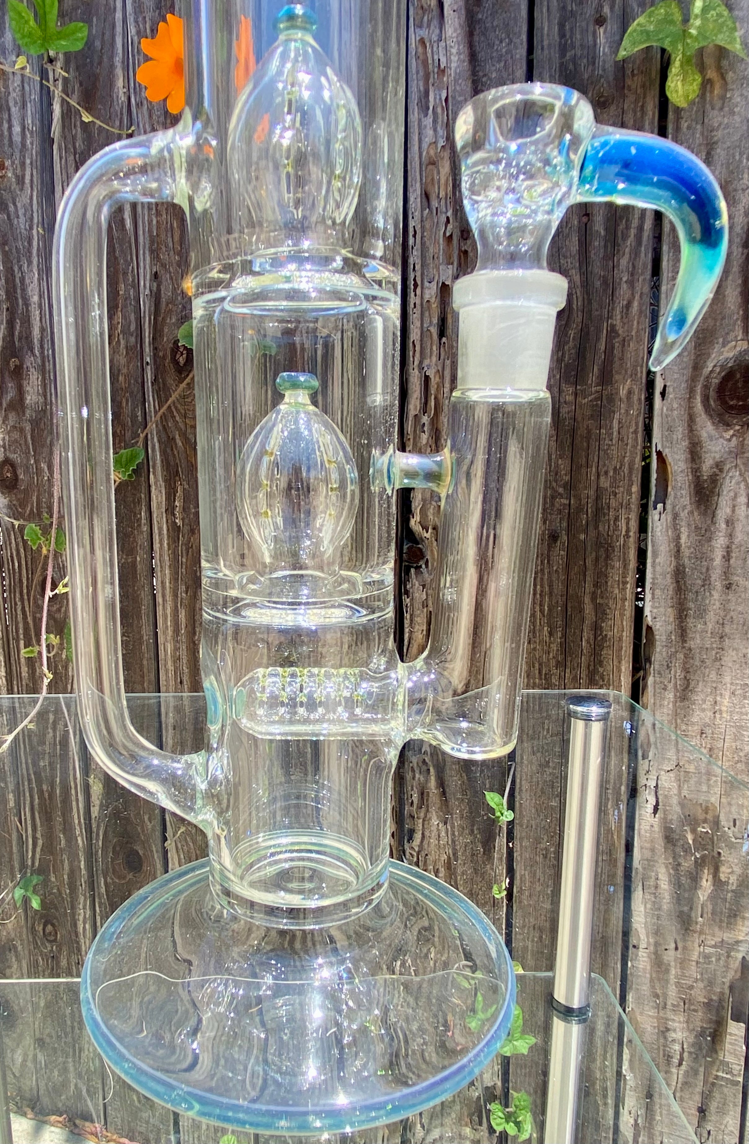 5_3lements Glass Treecycler Grid to Double Imperial Recycler Multi Color
