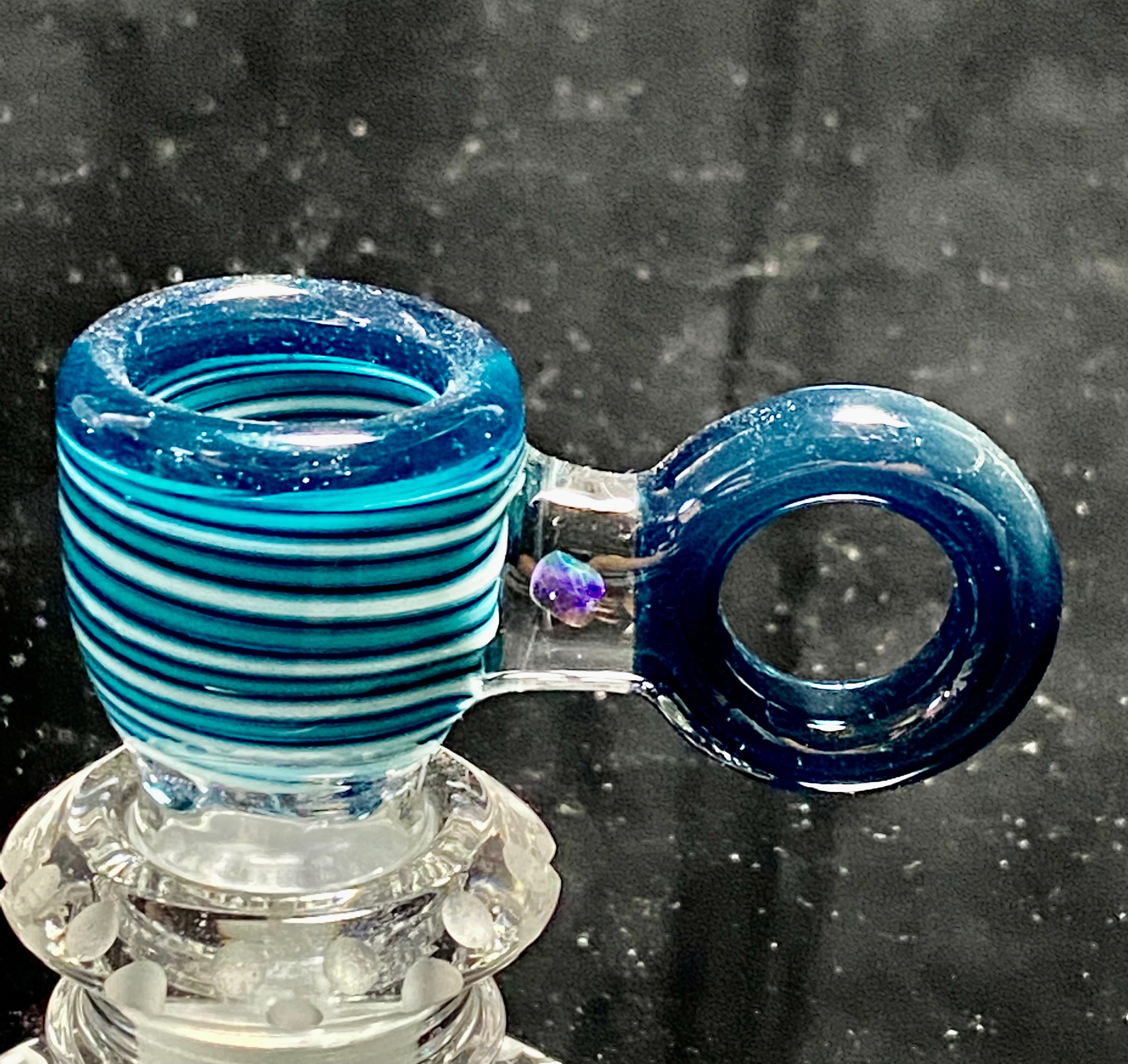 Mary Blows Glass Worked Blue Ring Handle w- Opal 18mm Slide - TheSmokeyMcPotz Collection