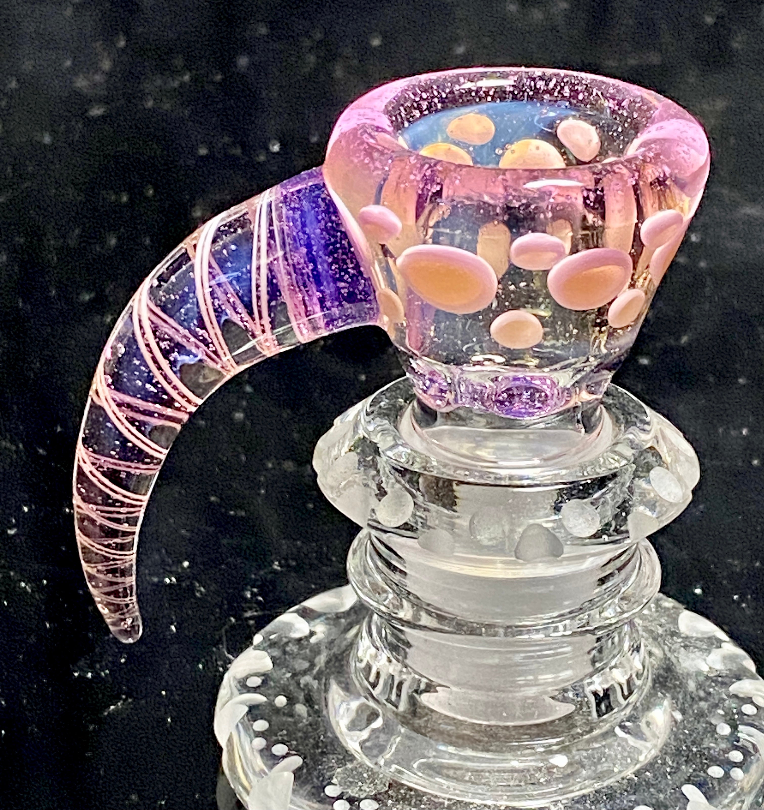 Mary Blows Glass Worked Yellow-Purple Horned Handle 18mm Slide - TheSmokeyMcPotz Collection