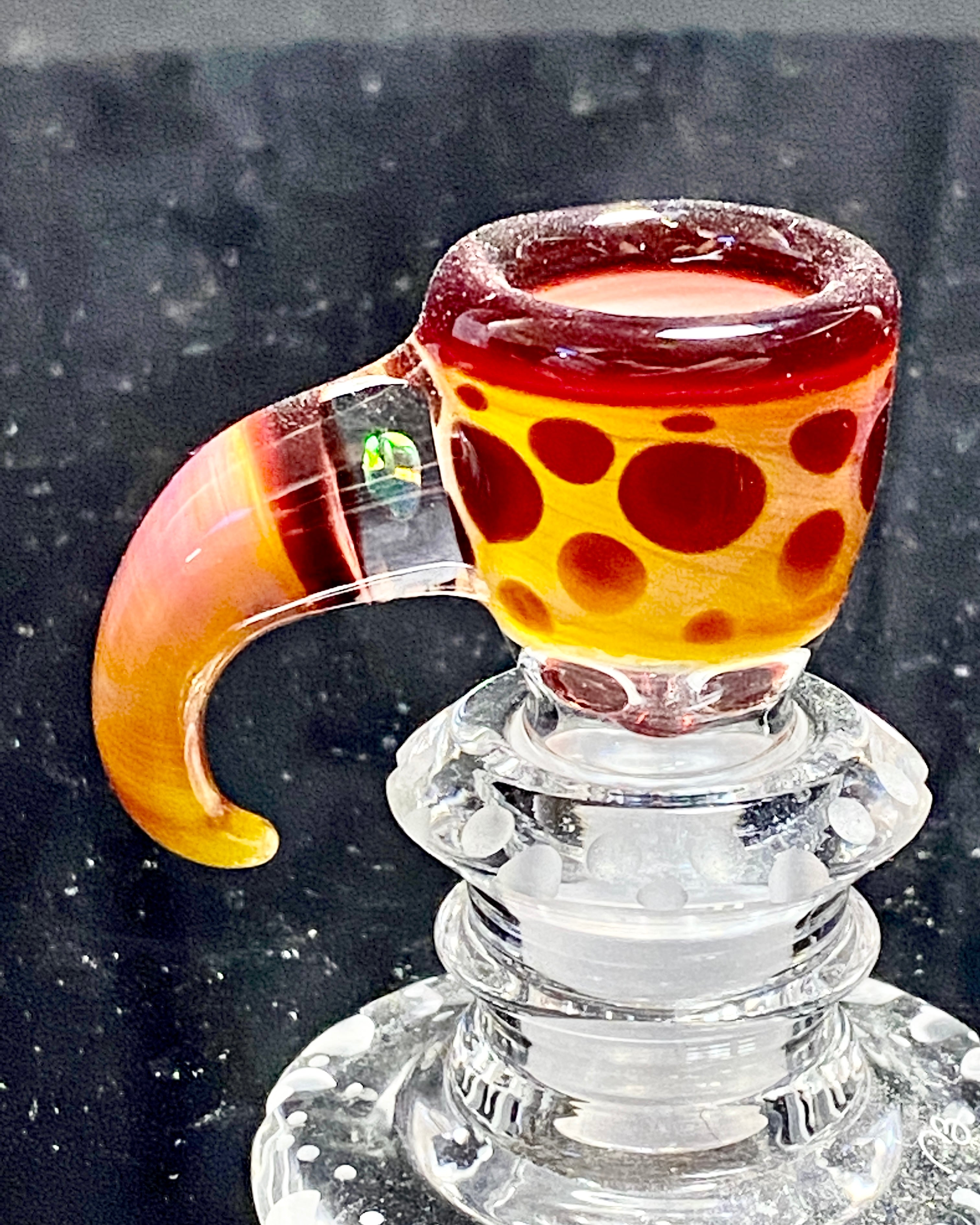 Mary Blows Glass Worked Red-Yellow Horn Handle w- Opal 18mm Slide - TheSmokeyMcPotz Collection