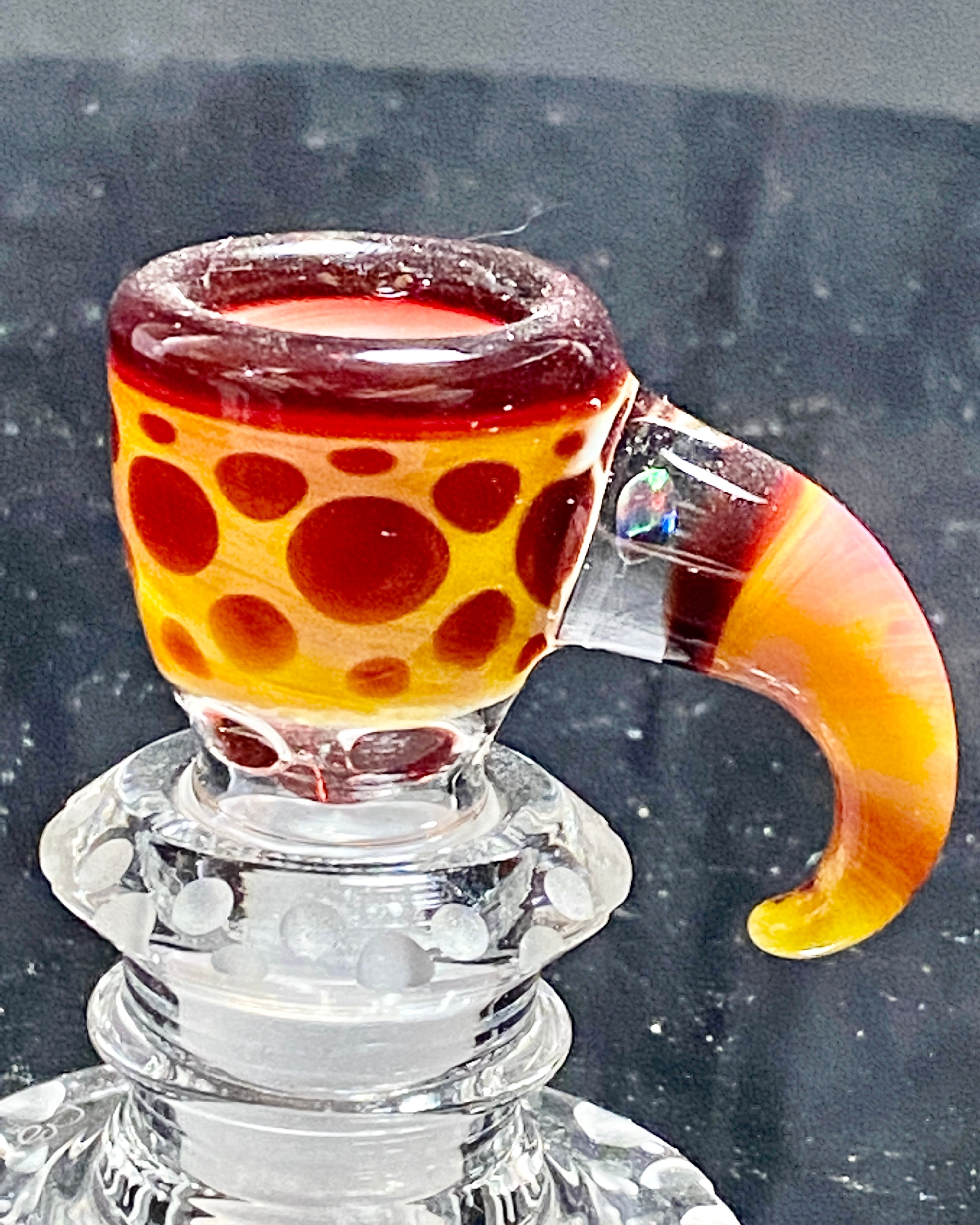 Mary Blows Glass Worked Red-Yellow Horn Handle w- Opal 18mm Slide - TheSmokeyMcPotz Collection