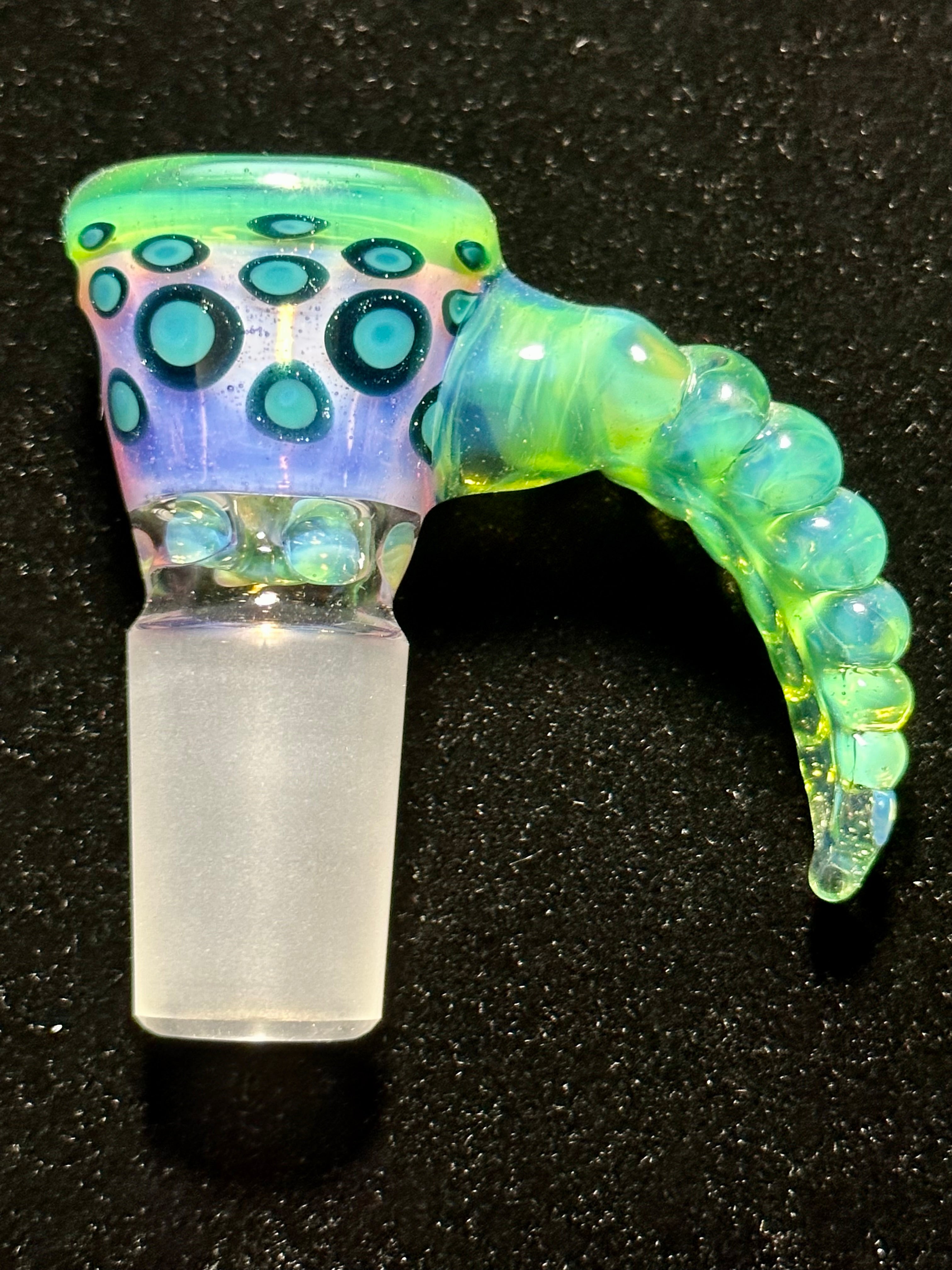 Mary Blows Glass Worked Purple-Green Leaf Handle 18mm Slide