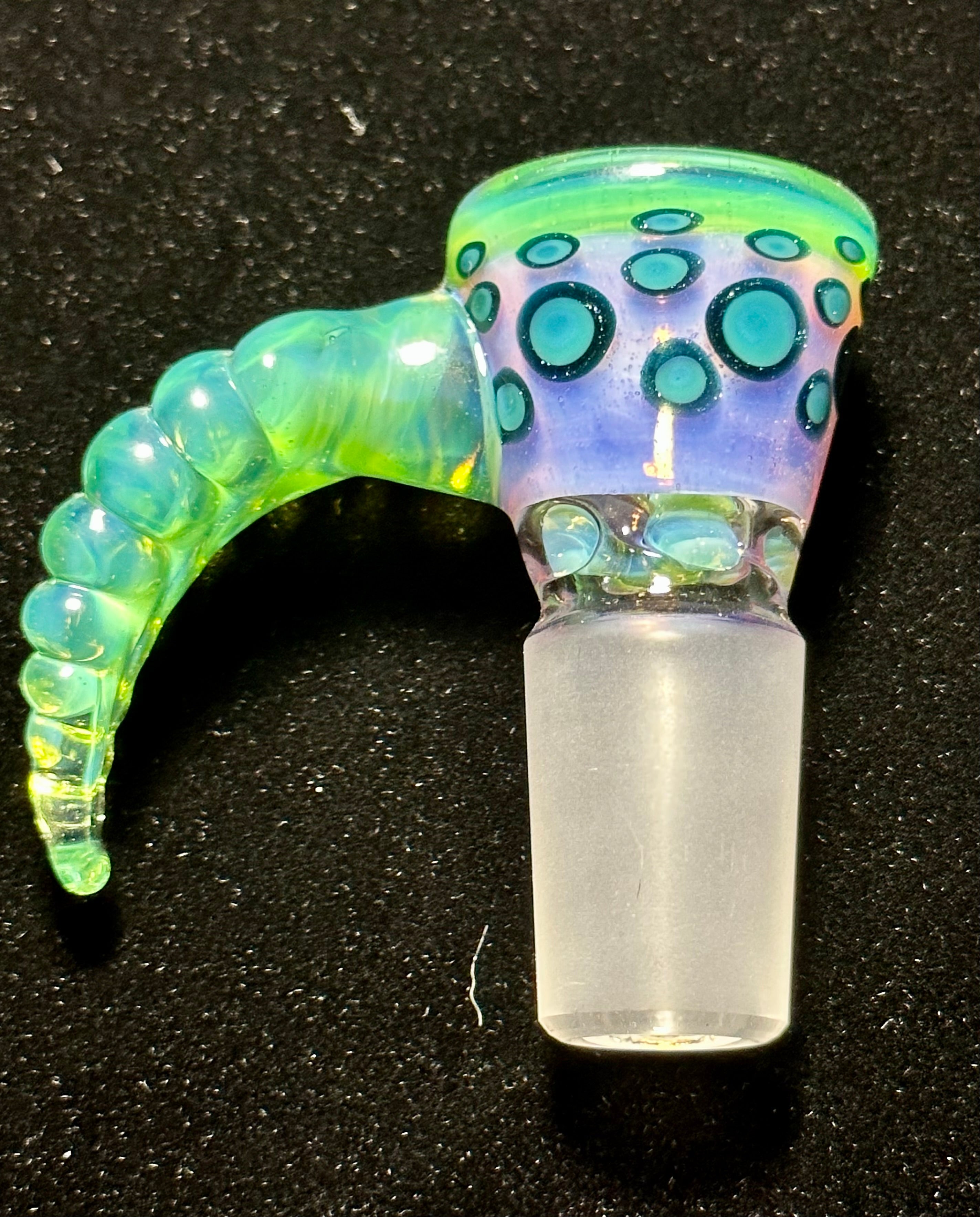 Mary Blows Glass Worked Purple-Green Leaf Handle 18mm Slide
