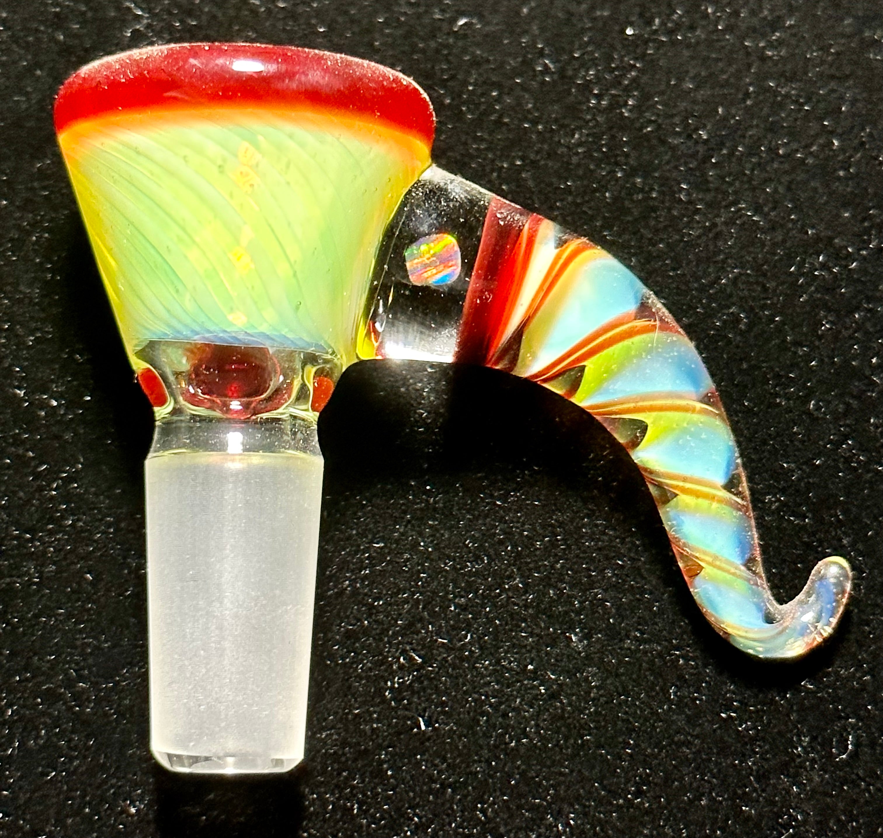 Mary Blows Glass Green-Red Martini Horn Handle 14mm