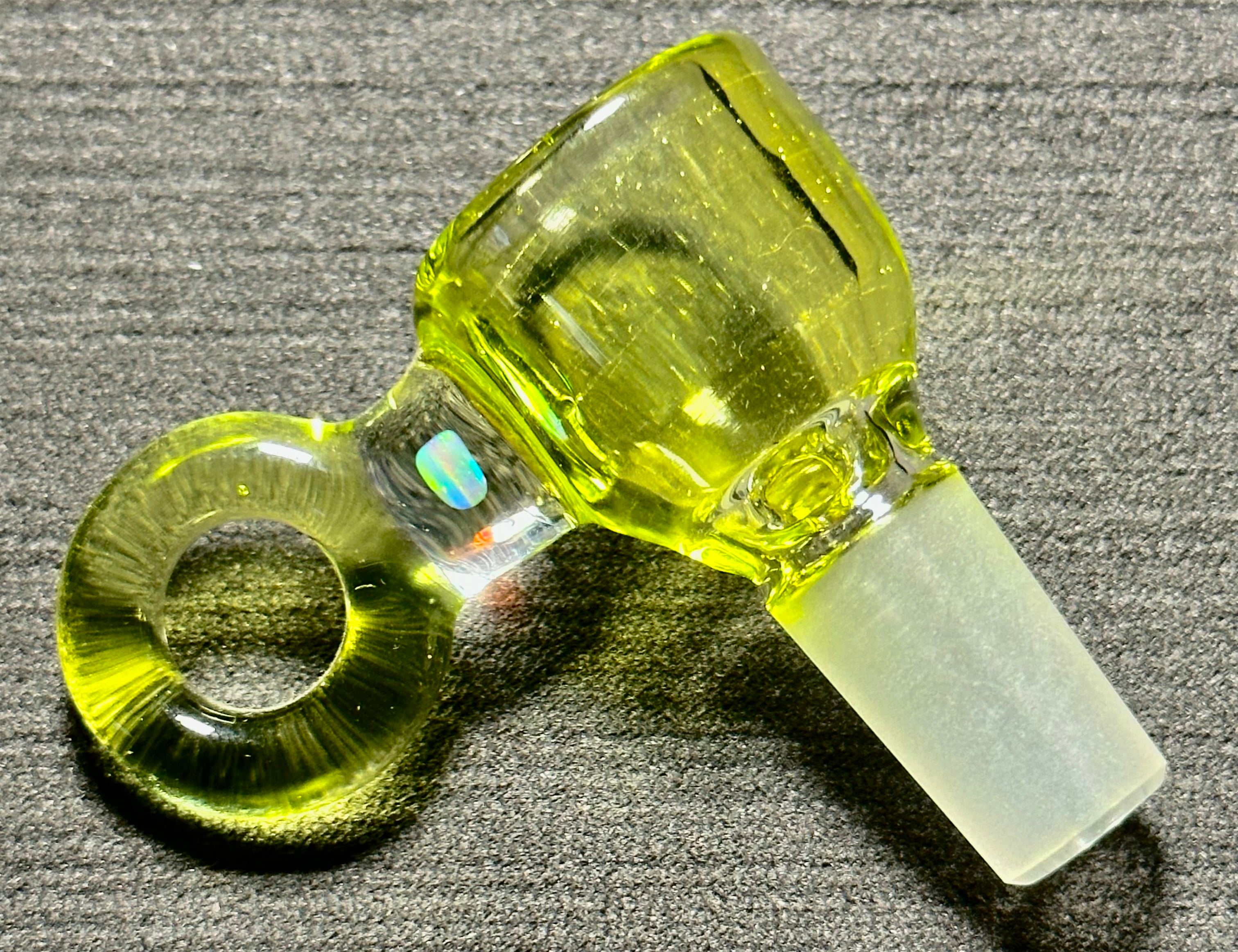 Mary Blows Glass Lime Green Ring Handle w- Opal 14mm