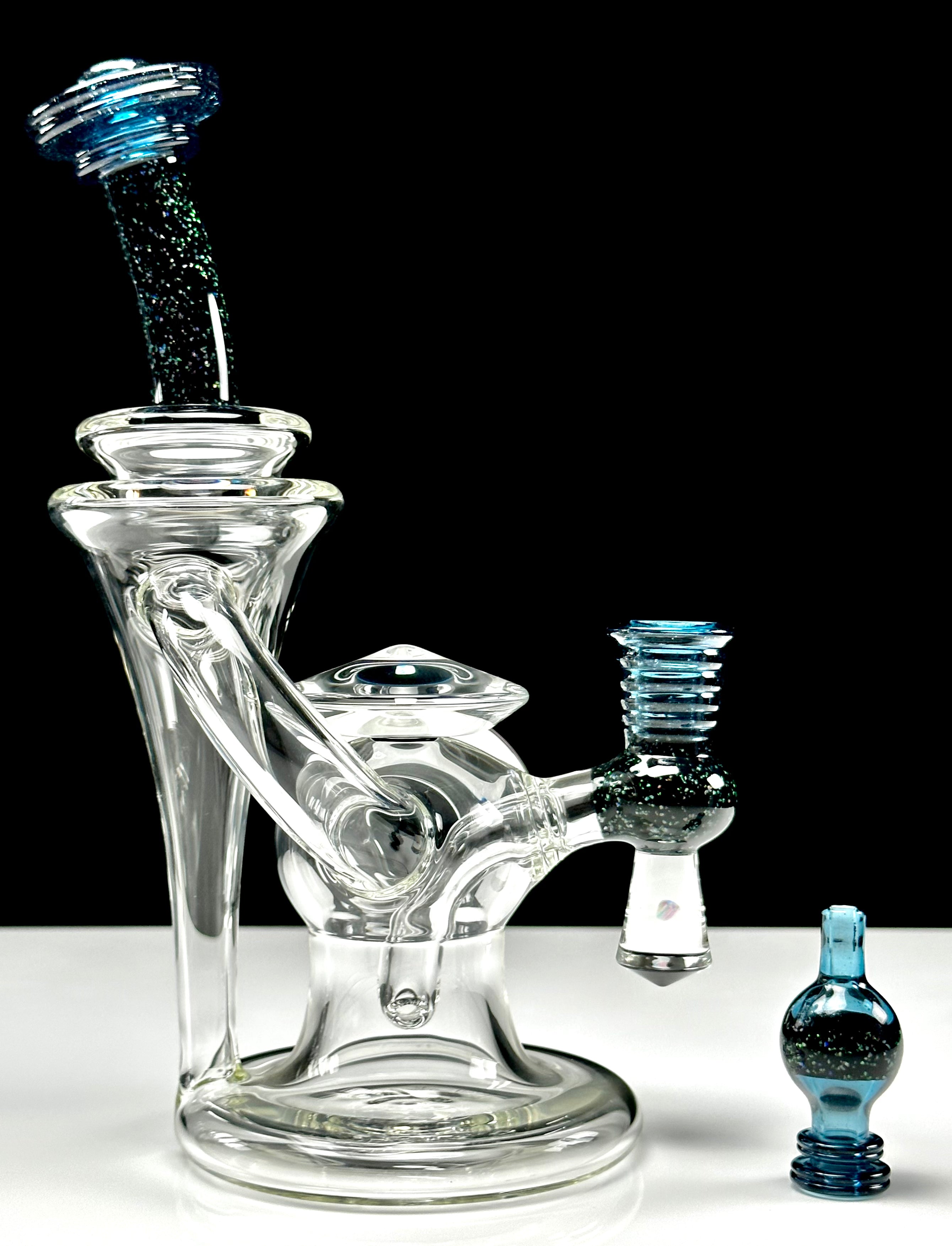 Tons of Fun 14mm Atomic Blue Stardust UV & Crushed Opal Single Uptake Recycler