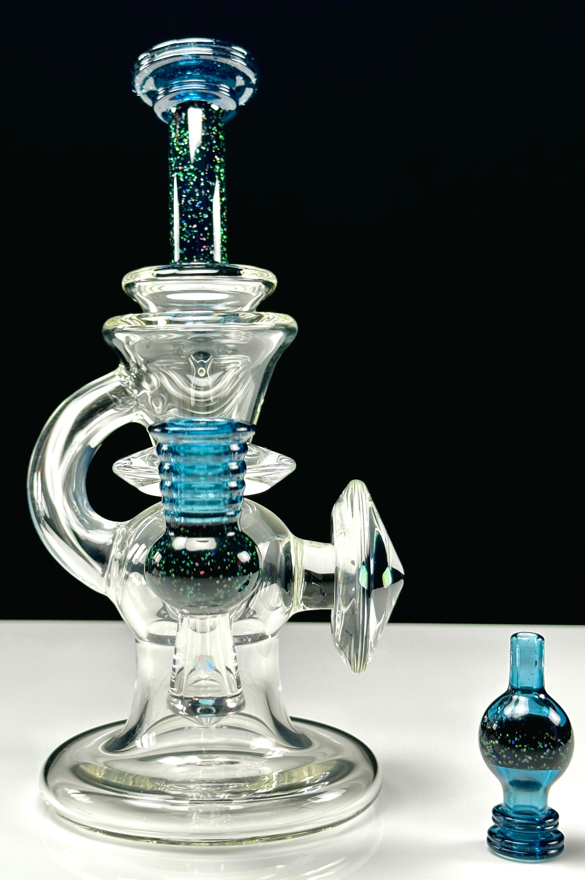 Tons of Fun 14mm Atomic Blue Stardust UV & Crushed Opal Single Uptake Recycler