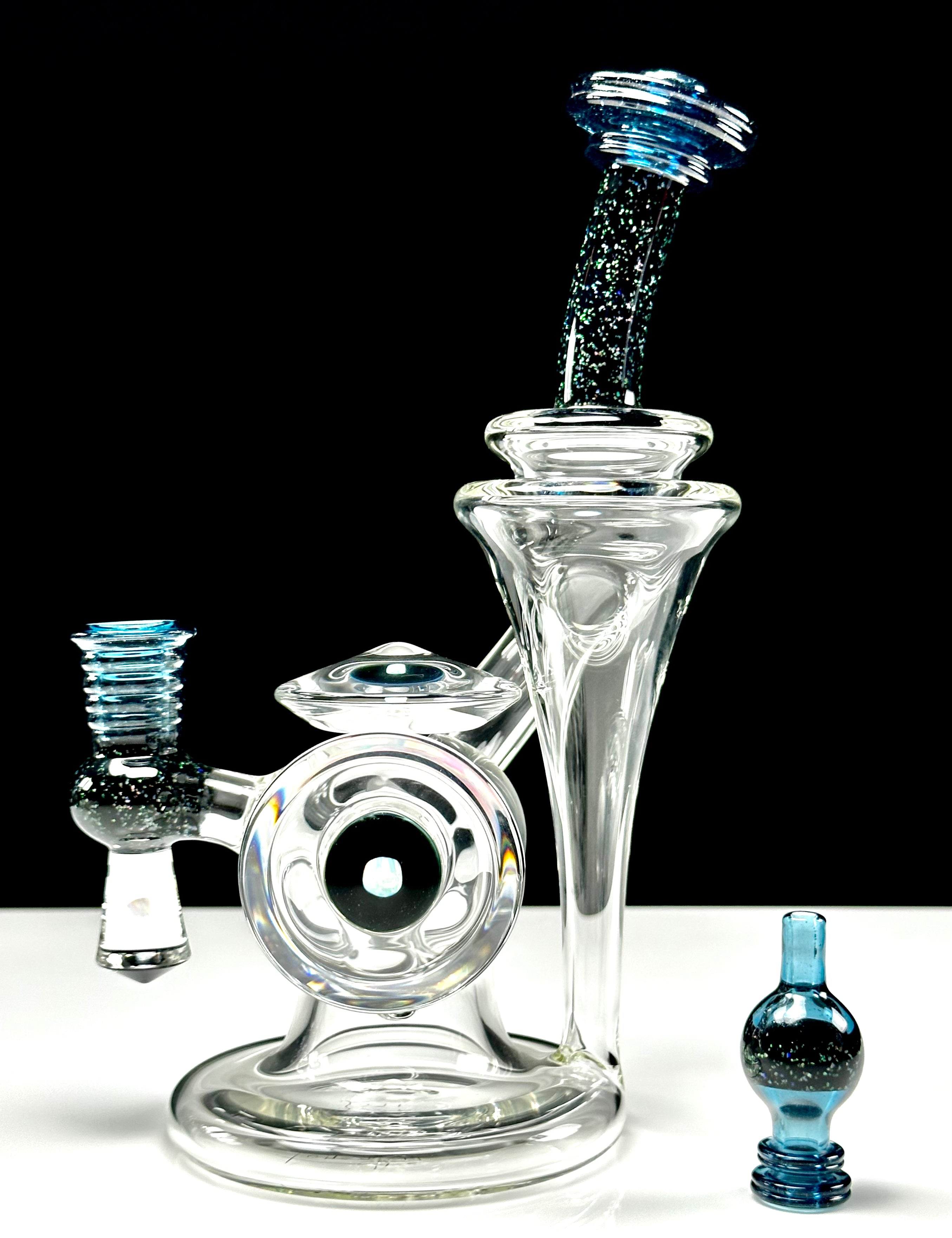 Tons of Fun 14mm Atomic Blue Stardust UV & Crushed Opal Single Uptake Recycler