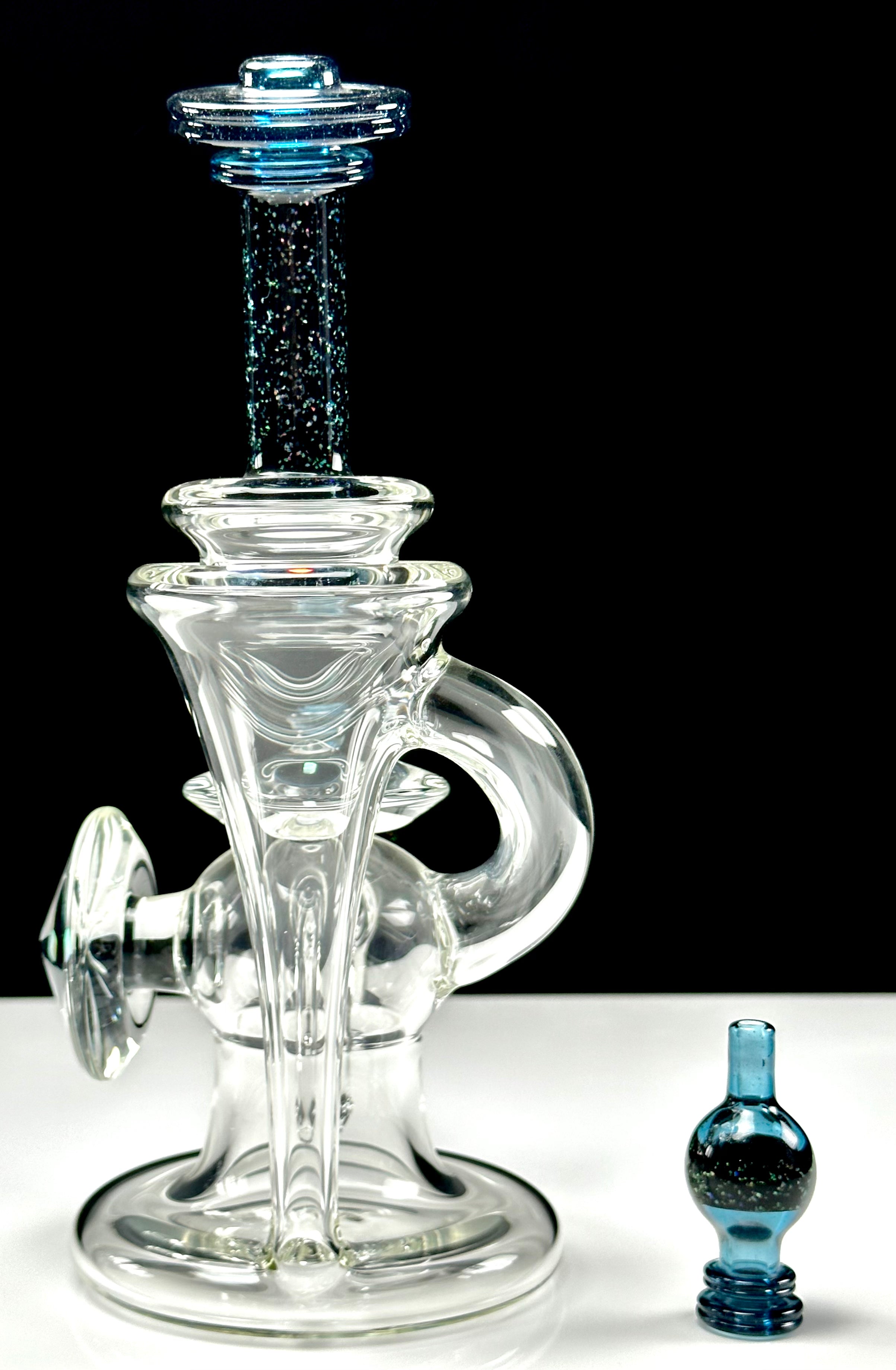 Tons of Fun 14mm Atomic Blue Stardust UV & Crushed Opal Single Uptake Recycler