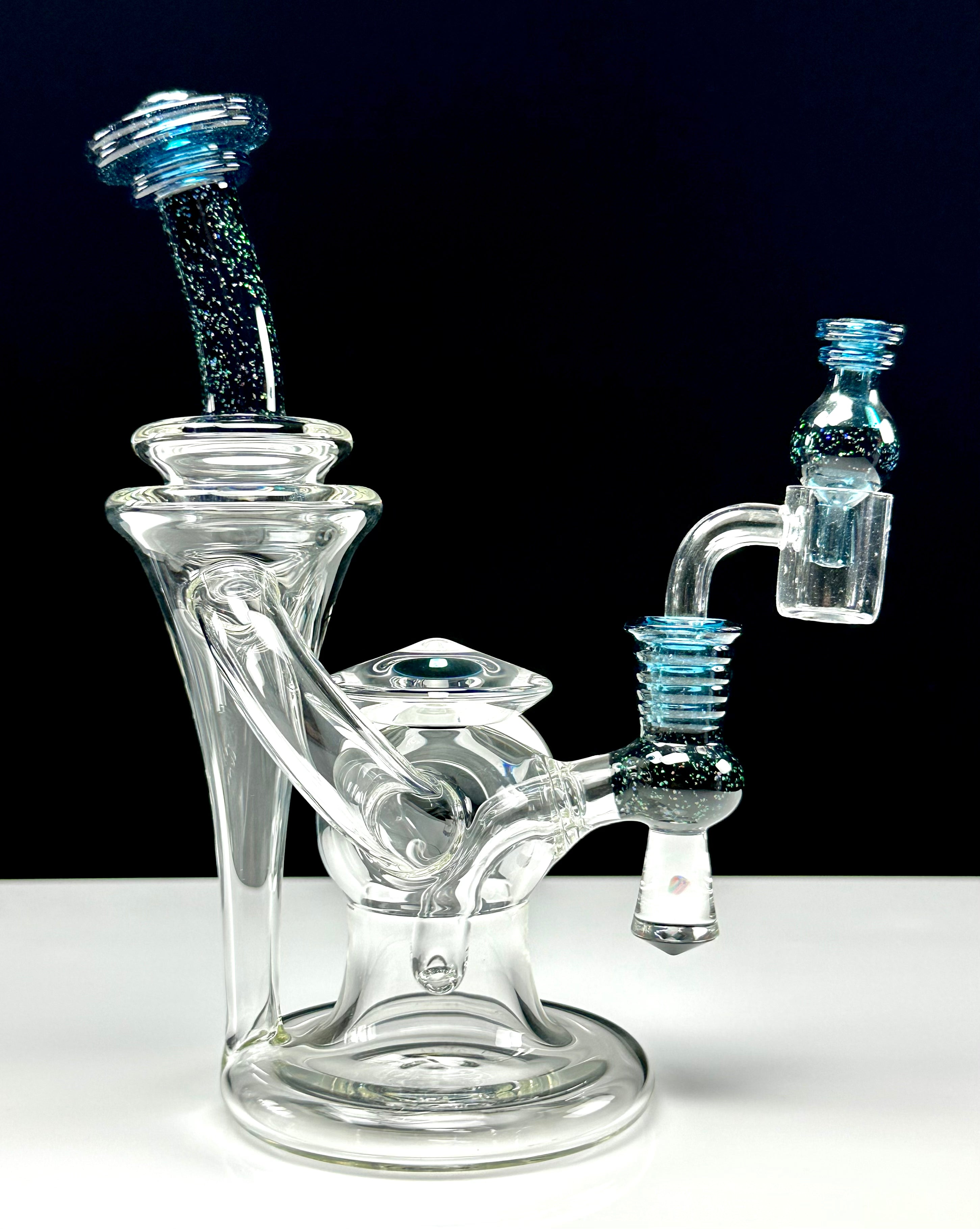 Tons of Fun 14mm Atomic Blue Stardust UV & Crushed Opal Single Uptake Recycler