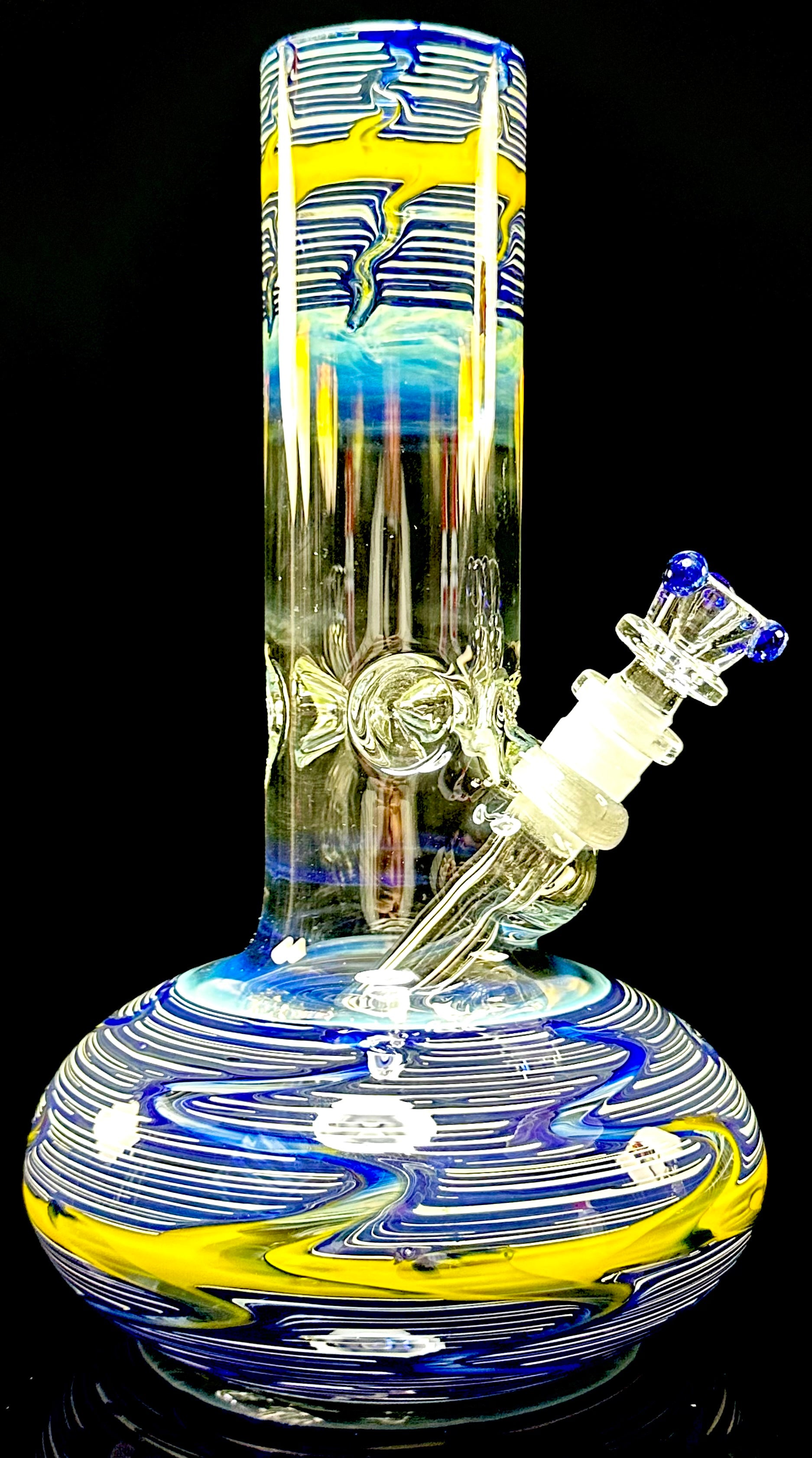 HVY Glass 50mm WRKD Blue & Yellow Raked Bubble Bottom Tube