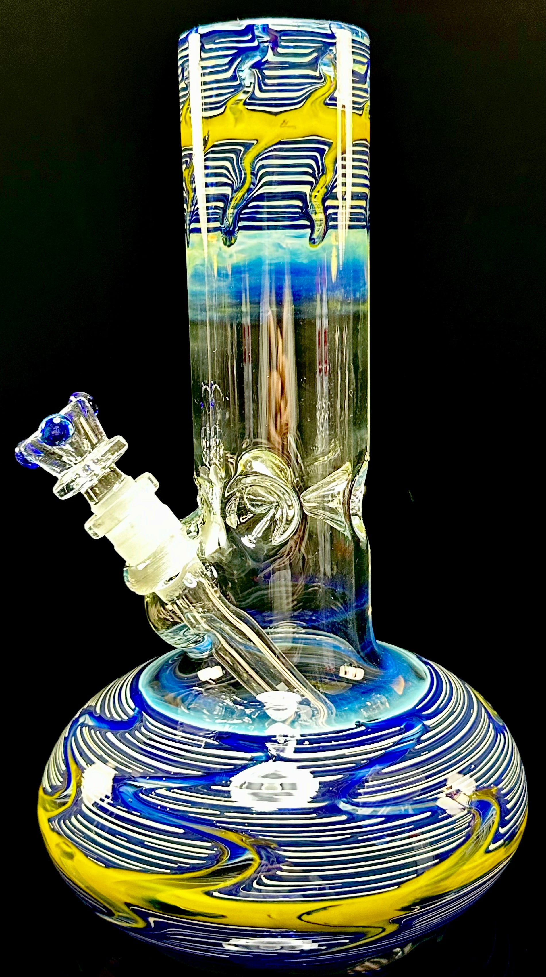 HVY Glass 50mm WRKD Blue & Yellow Raked Bubble Bottom Tube