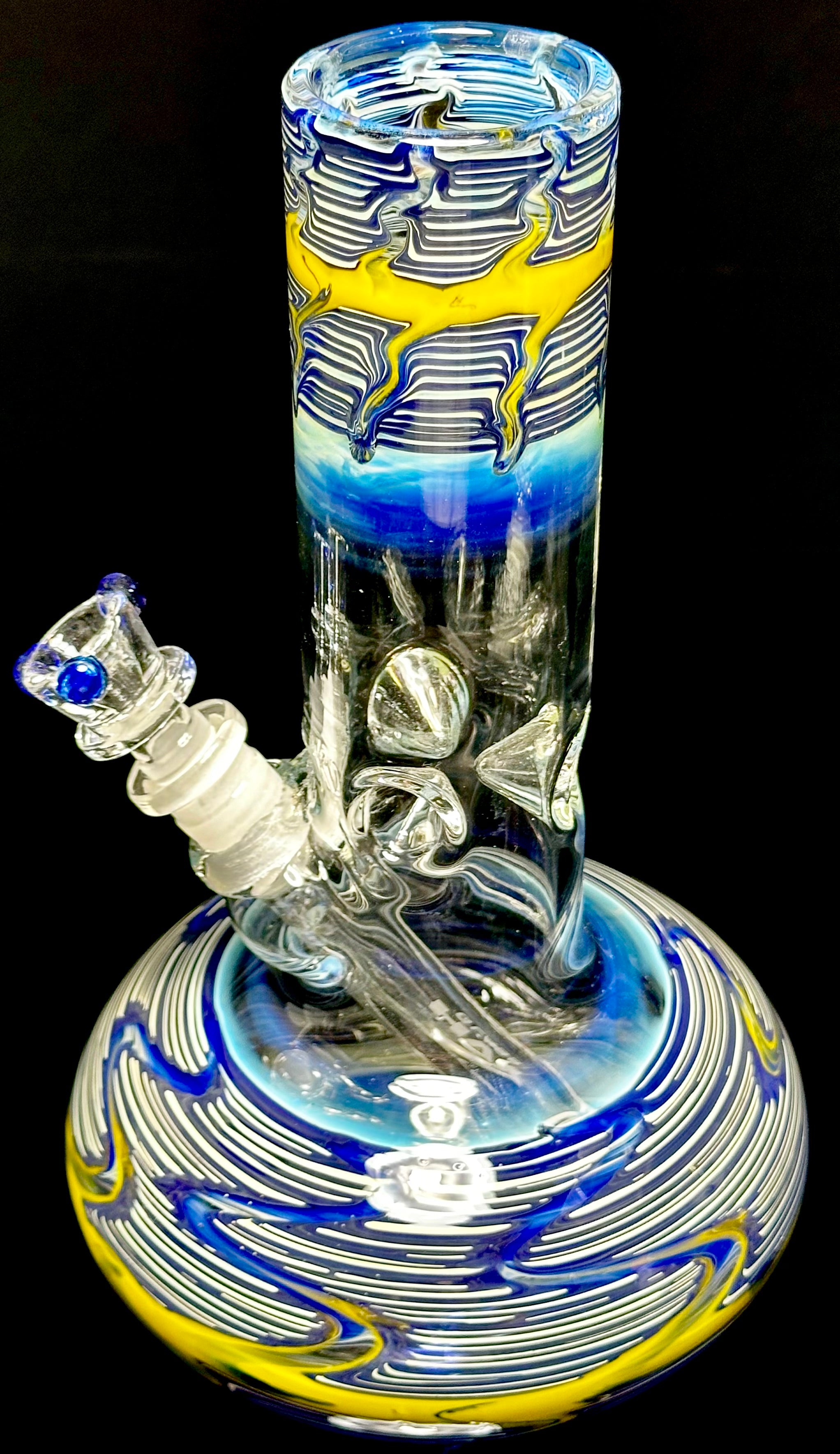 HVY Glass 50mm WRKD Blue & Yellow Raked Bubble Bottom Tube