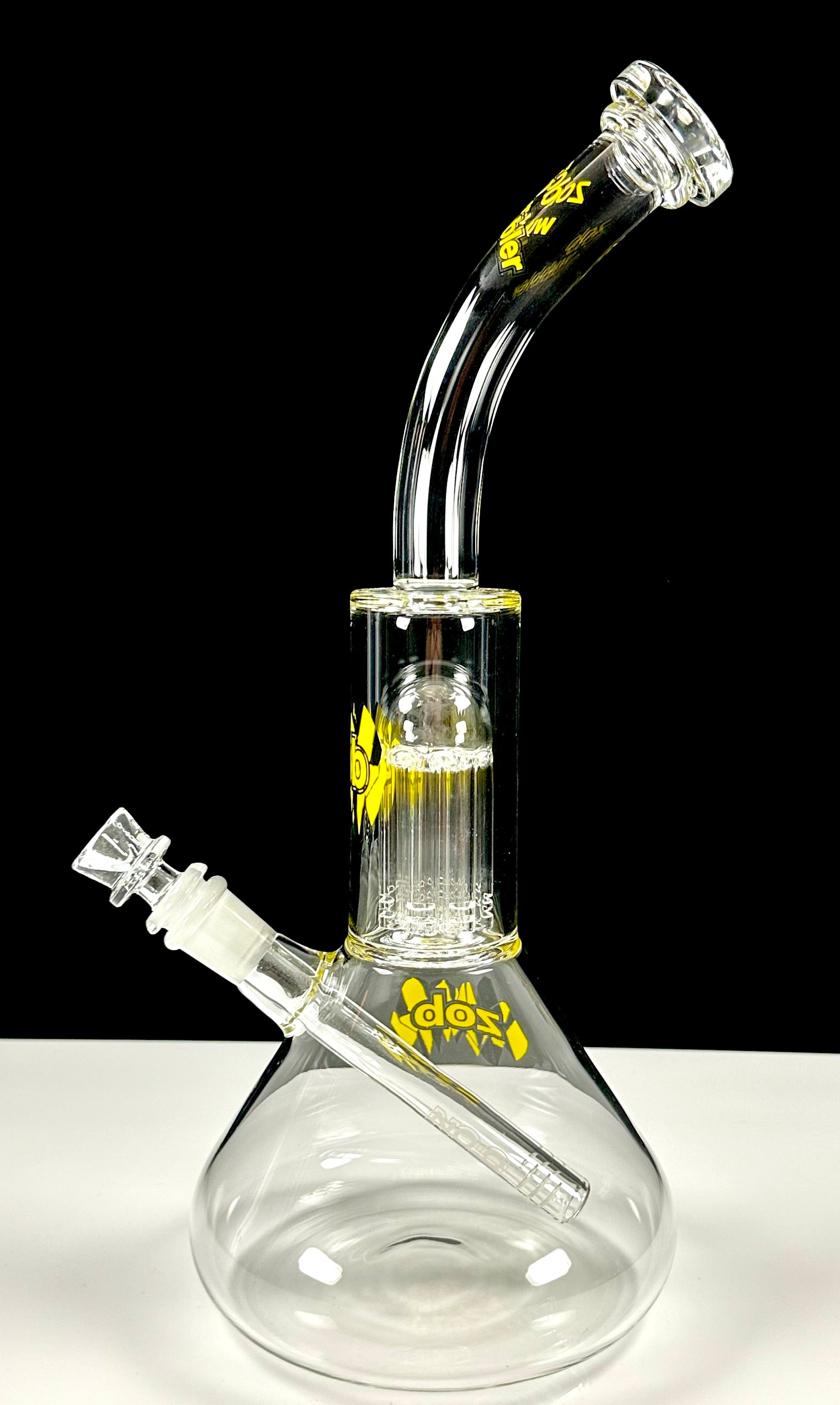 Zob 14 inch Beaker Wubbler with 8 Arm Tree Percolator Yellow & Black Label