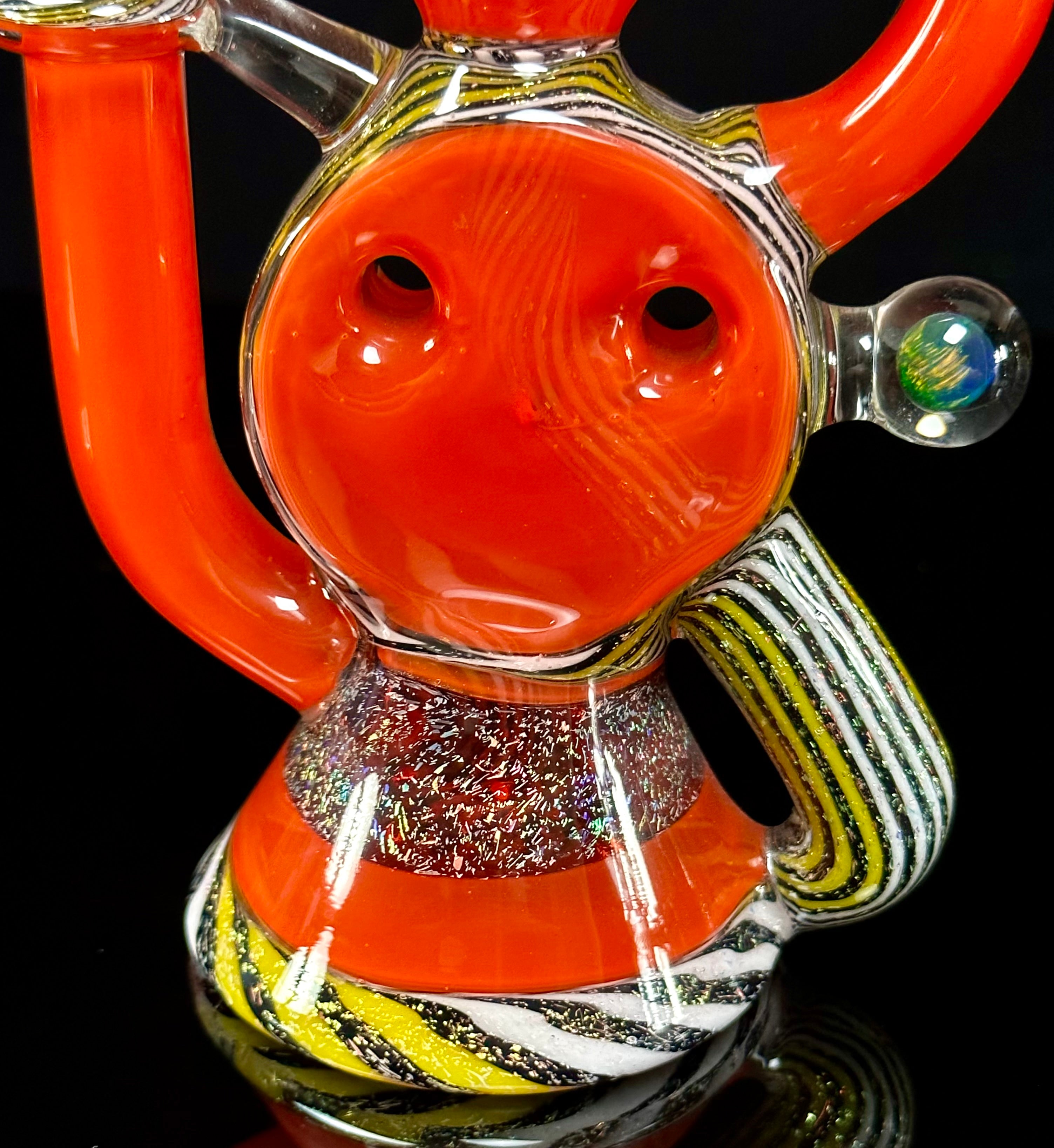 A1 Glass Fully Worked Dichro Swiss Puck Recycler 10mm