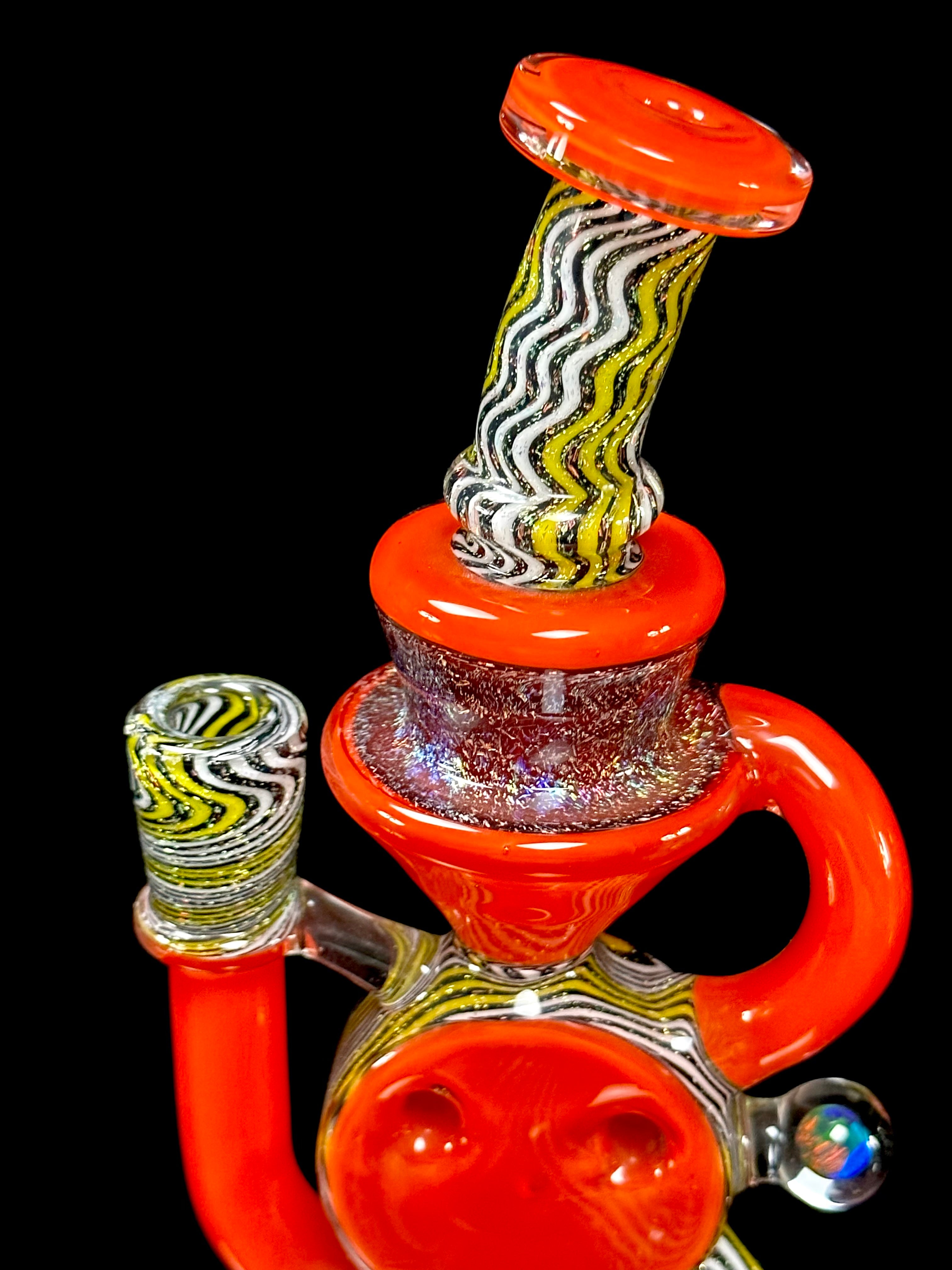 A1 Glass Fully Worked Dichro Swiss Puck Recycler 10mm