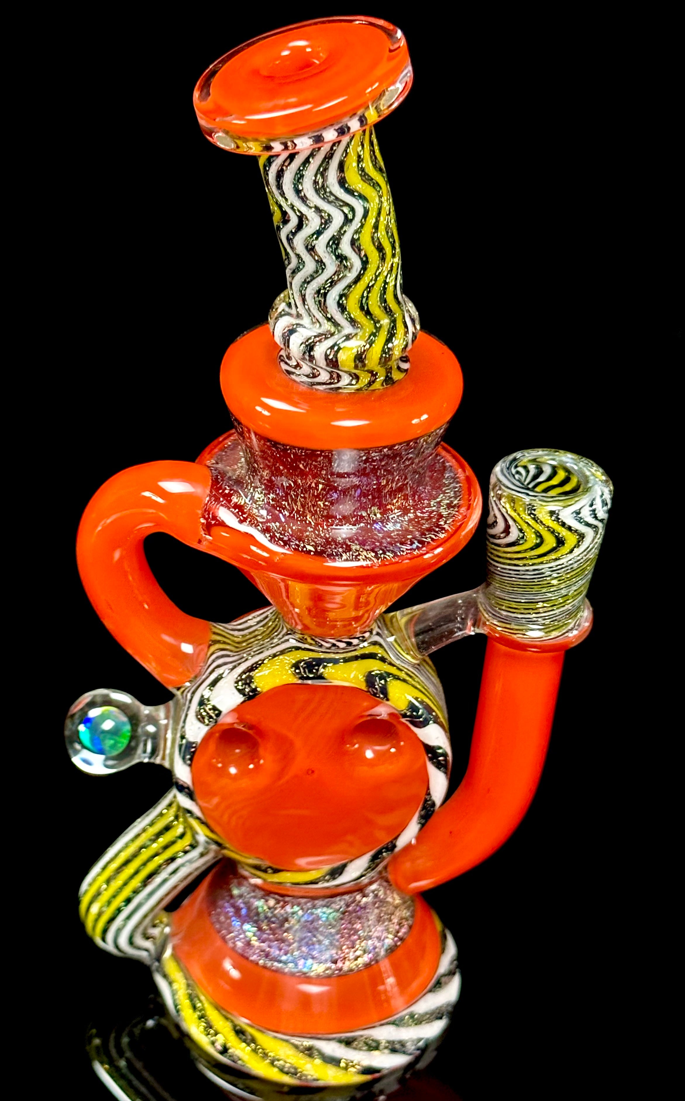 A1 Glass Fully Worked Dichro Swiss Puck Recycler 10mm