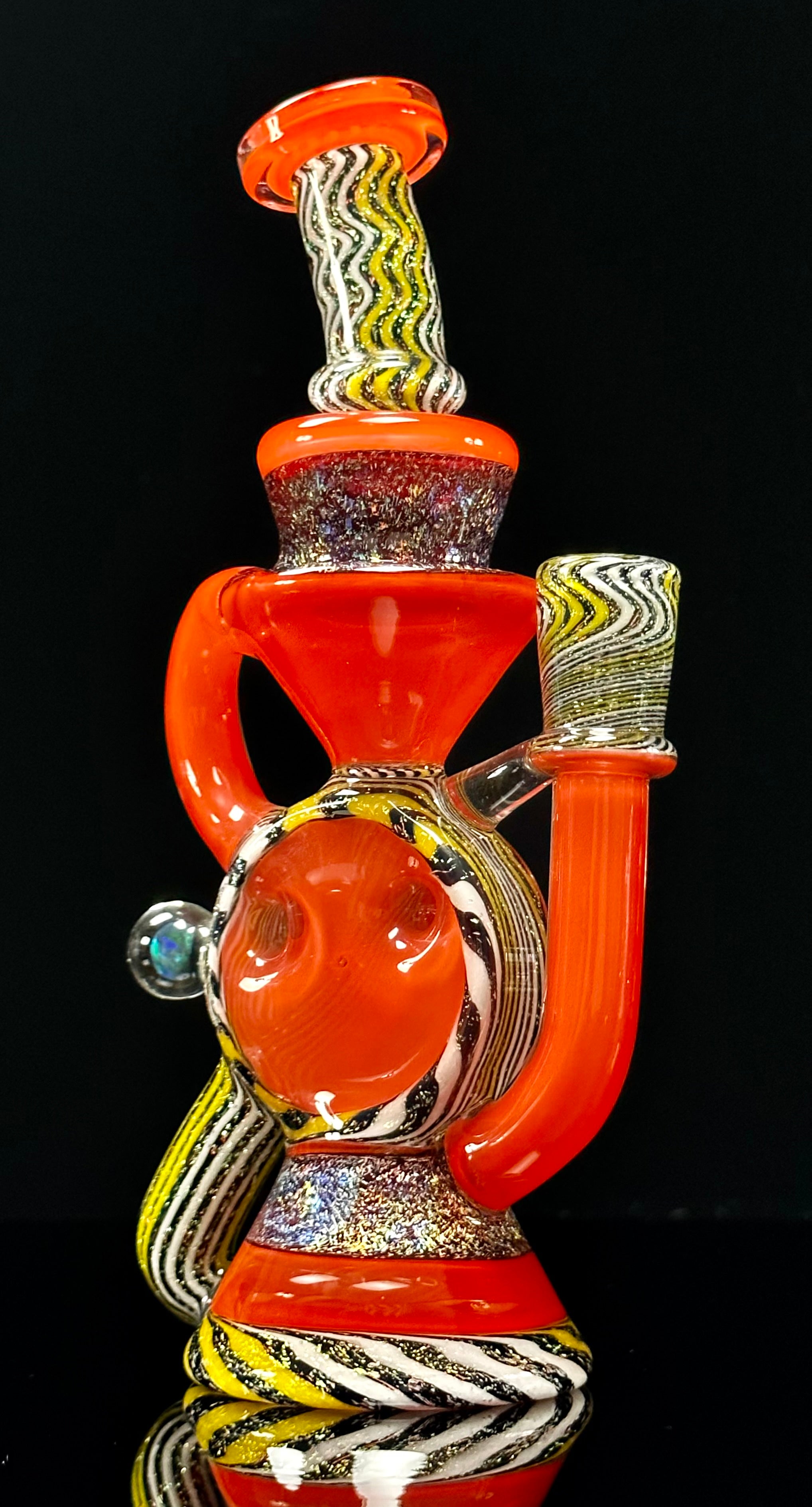A1 Glass Fully Worked Dichro Swiss Puck Recycler 10mm