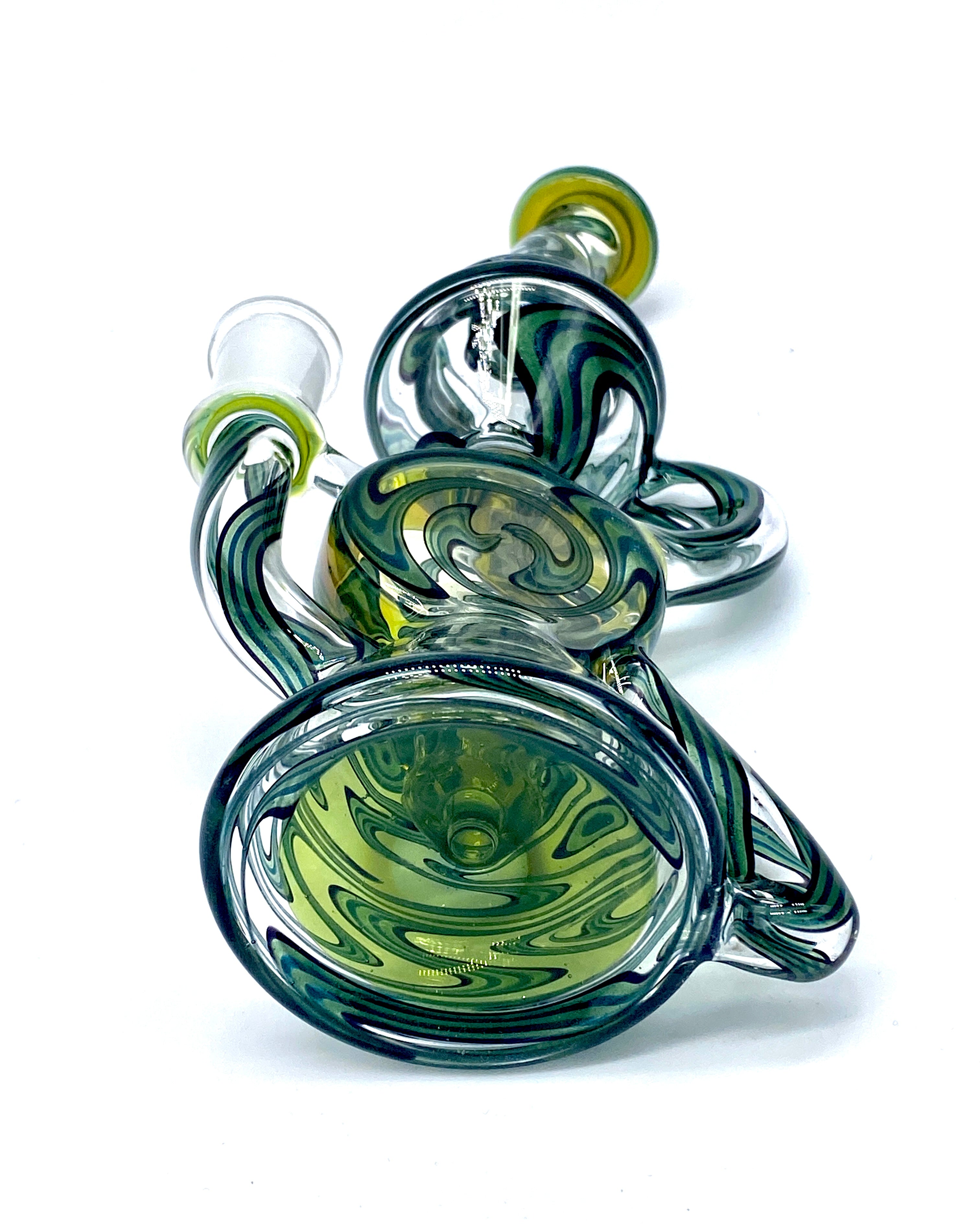 A1 Glass Fully Worked Green Puck Recycler 14mm - TheSmokeyMcPotz Collection 