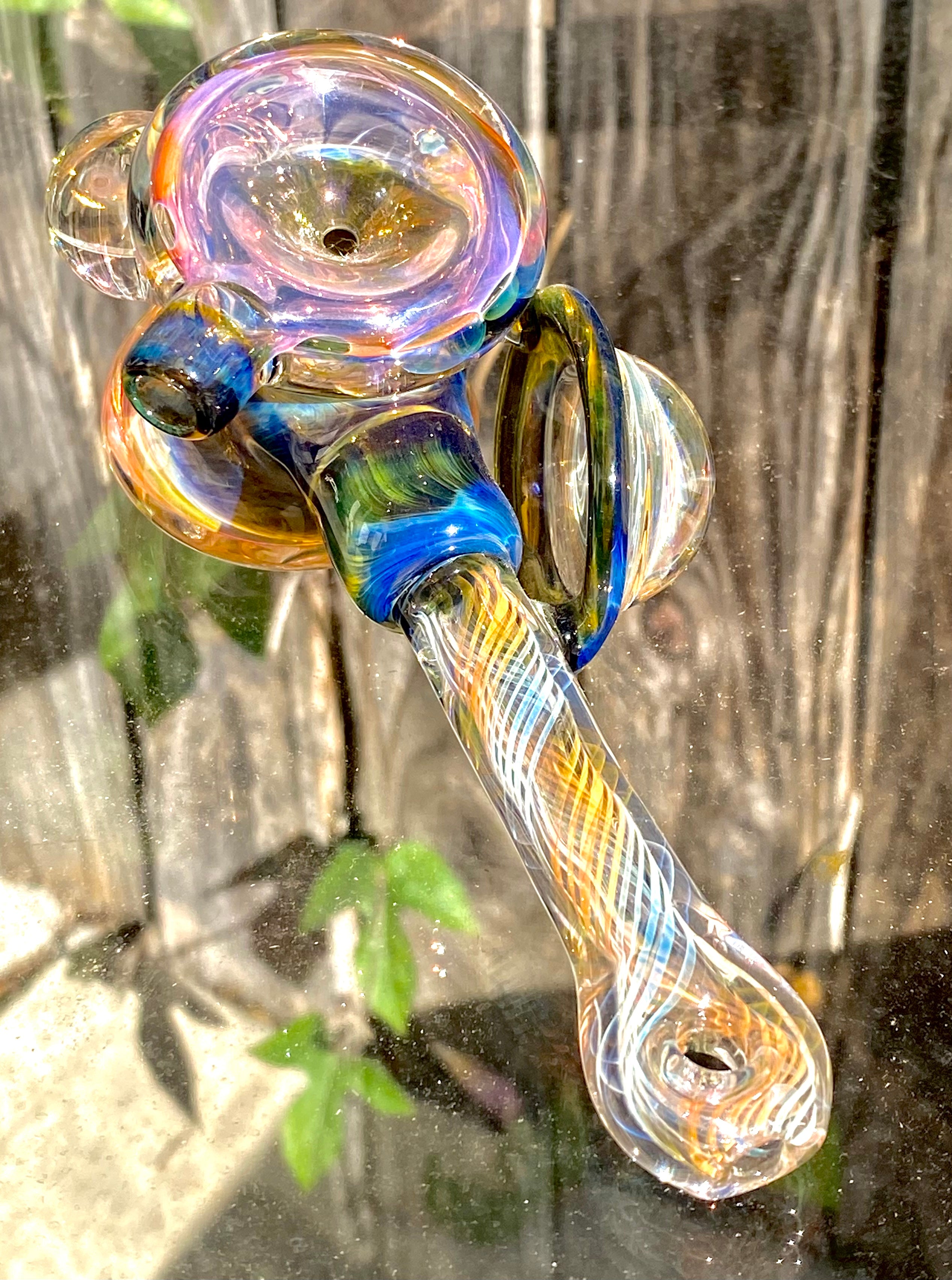 B $ Glass Deep Darkness Fully Fumed Hammer w- Worked Disc & Marbles