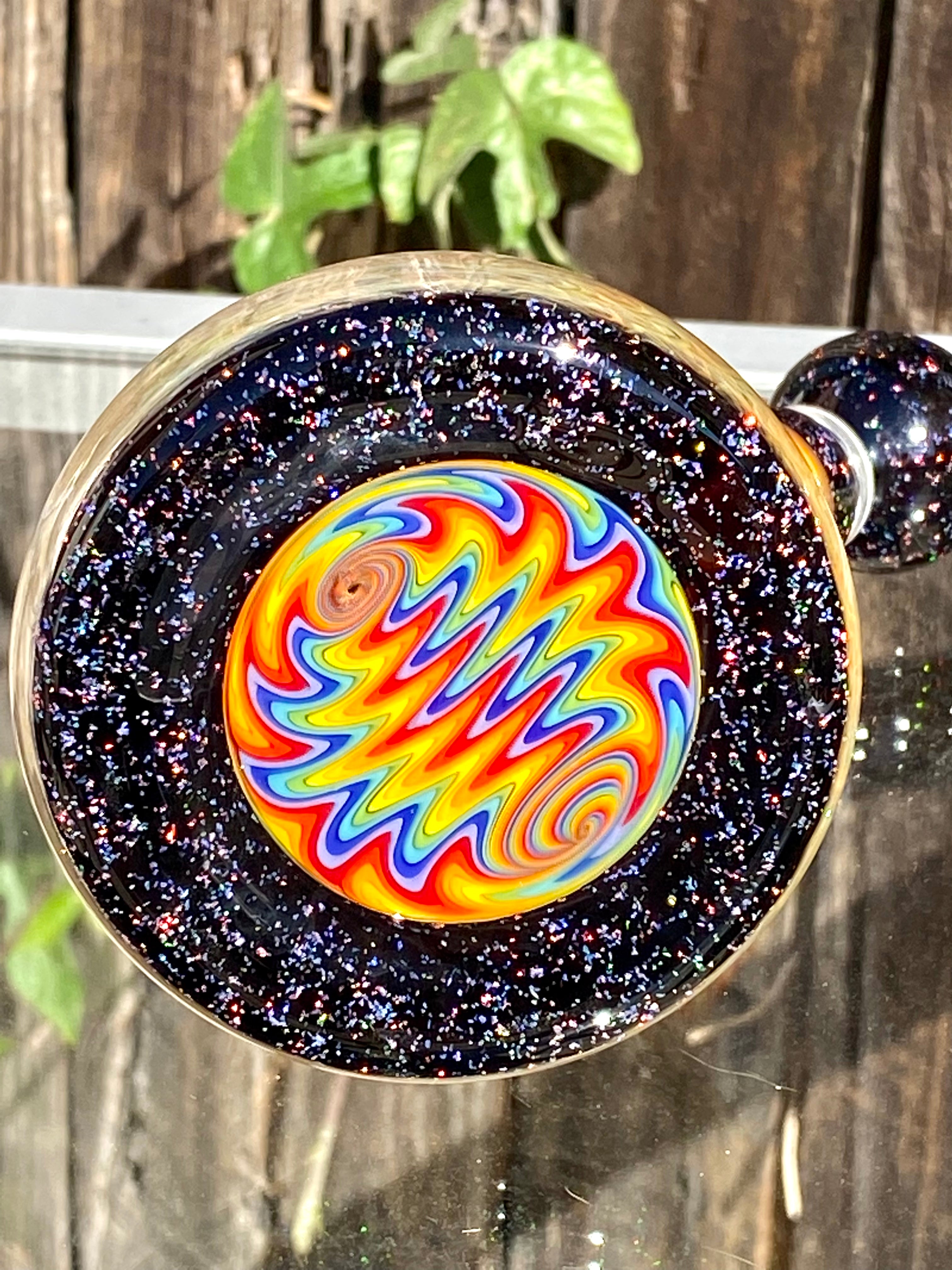 Jakers Glass CRUSHED OPAL Wig Wag Fully Worked and Fumed 10mm Beaker