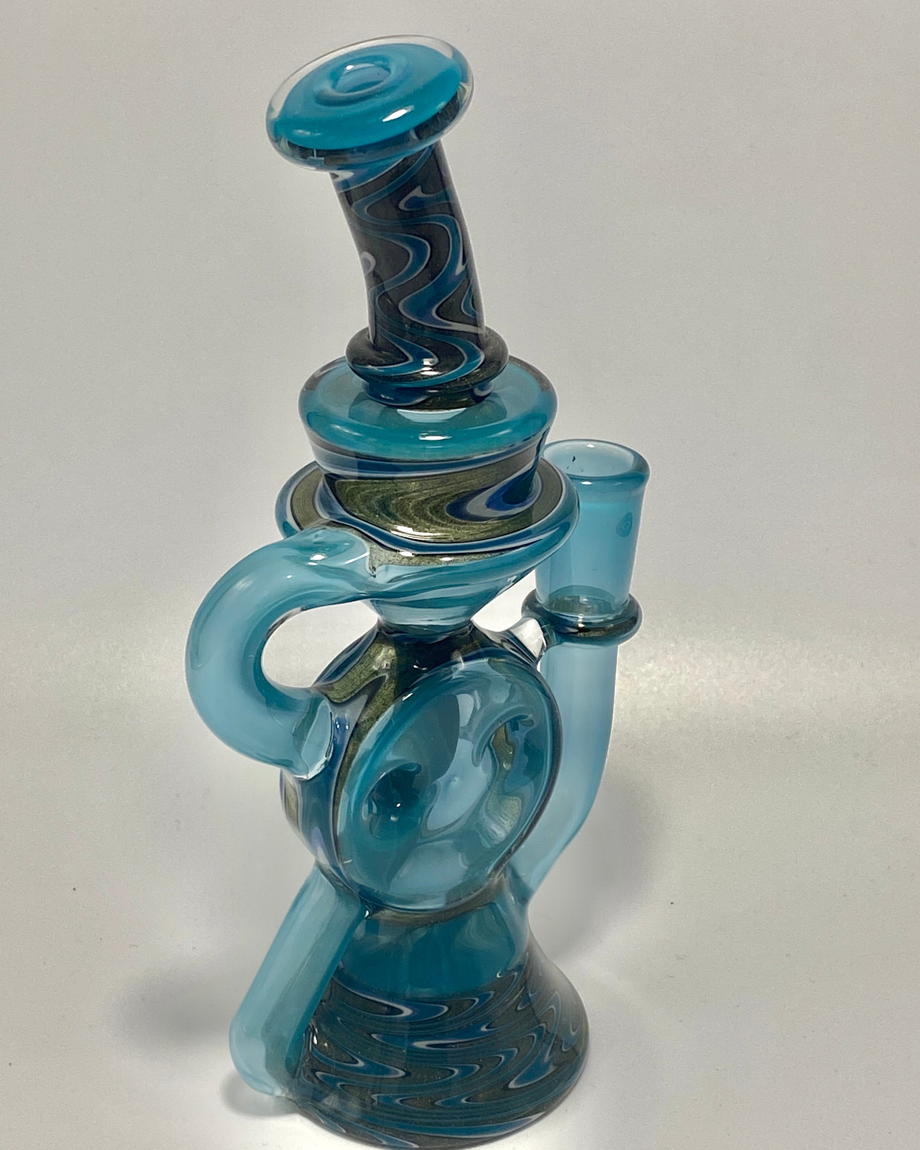 A 1 Glass Fully Worked Swiss Puck Recycler 14mm - TheSmokeyMcPotz Collection 