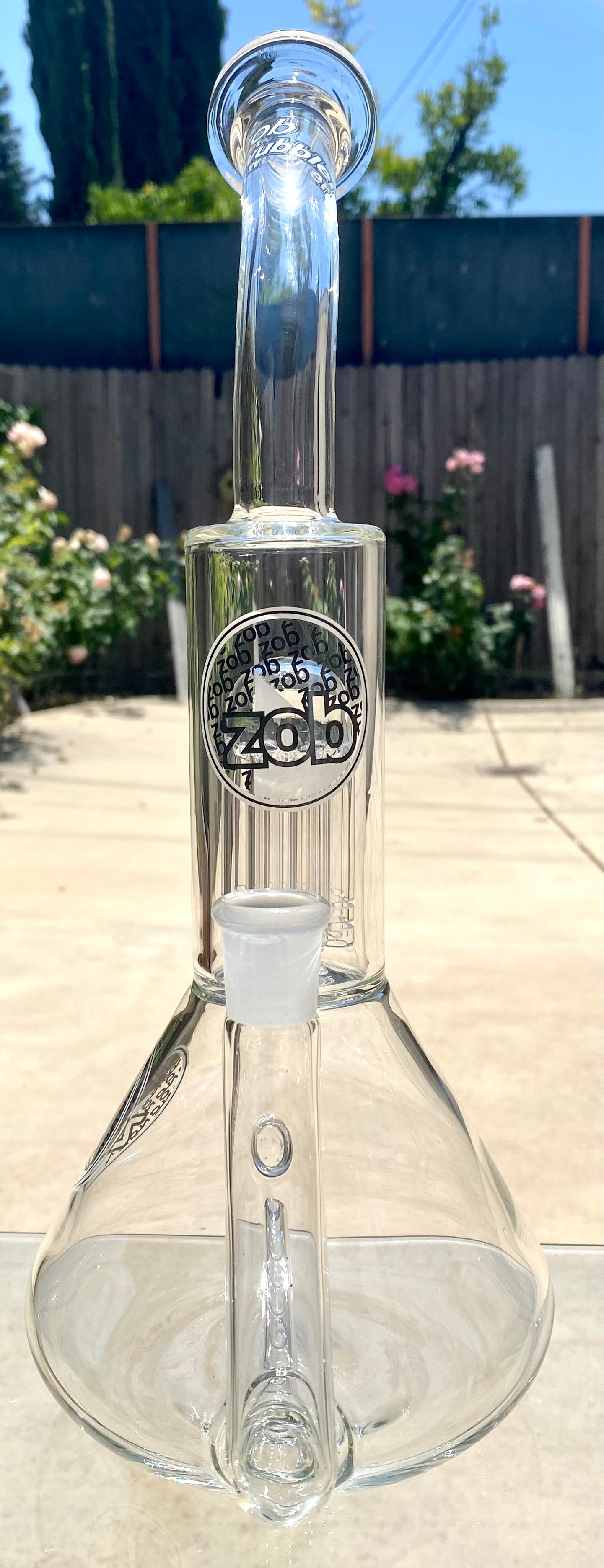 Zob 16 inch Stemless Inline Diffused Beaker Wubbler with 8 Arm Tree Percolator Black & White Label