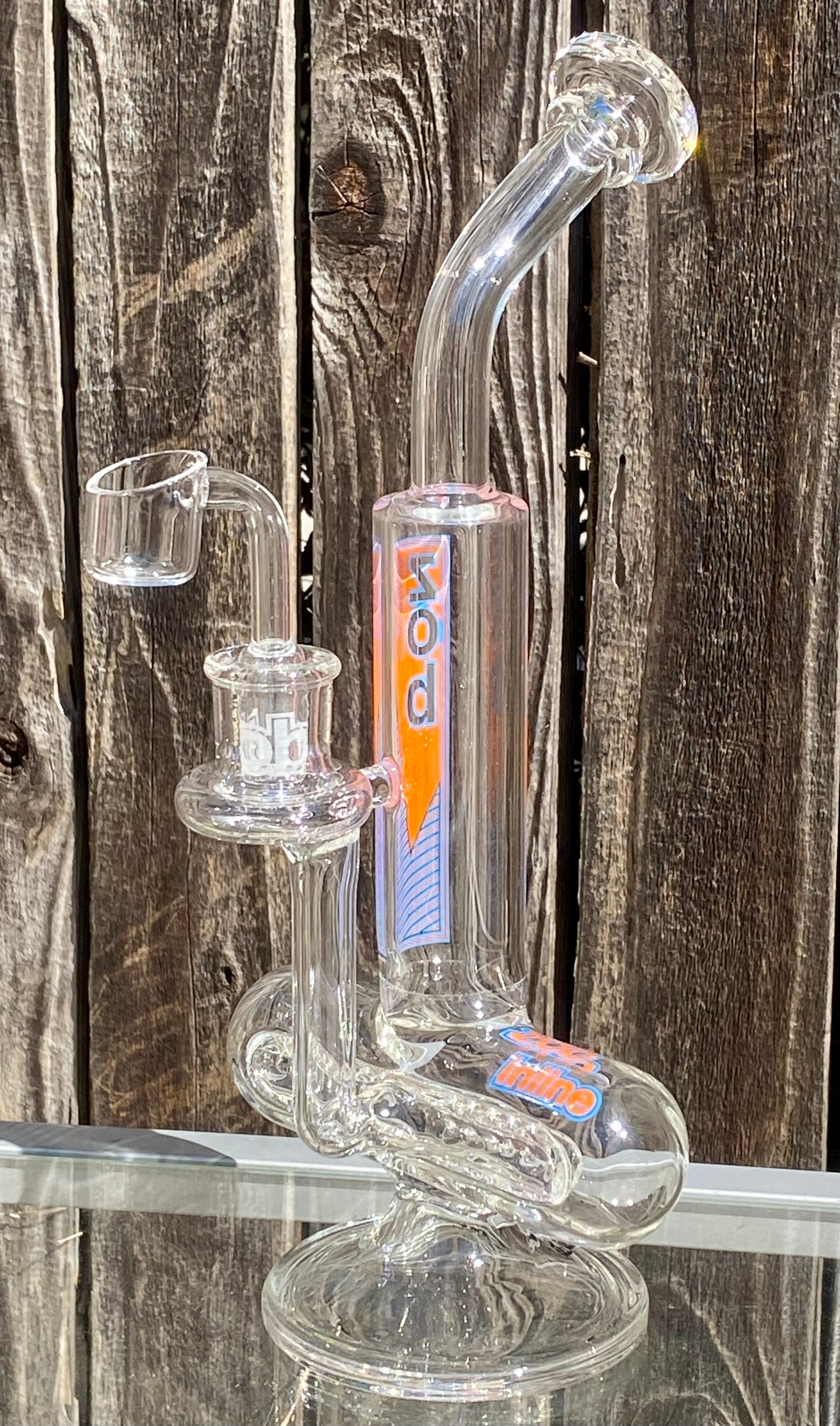 Zob Glass Stemless El Chapo Princess Inline With Escape Tunnel Perc 10.5" Orange & Blue Label