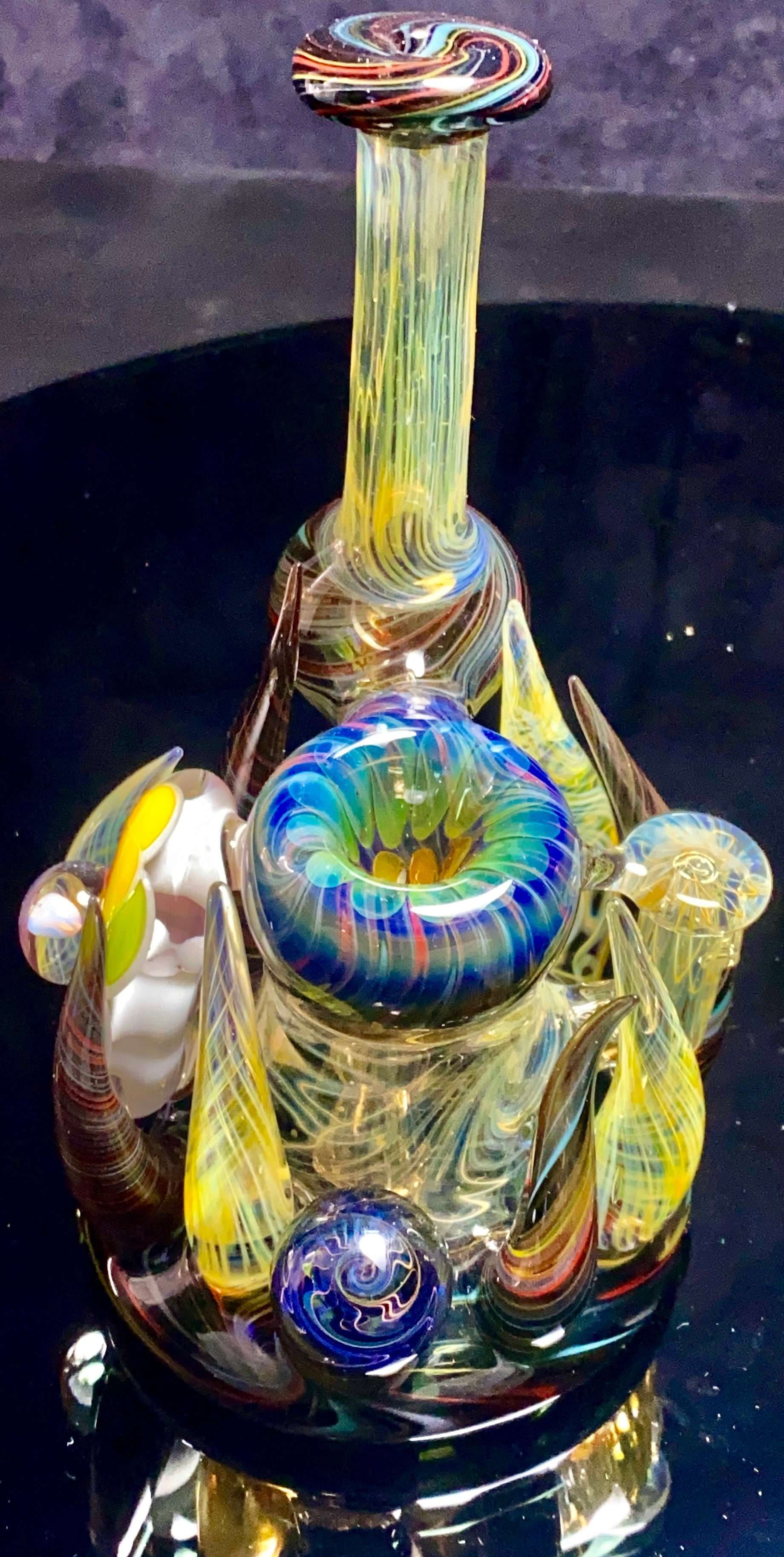 B $ x Hot Mess Glass Collab - Fully Worked Push Bubbler - TheSmokeyMcPotz Collection 