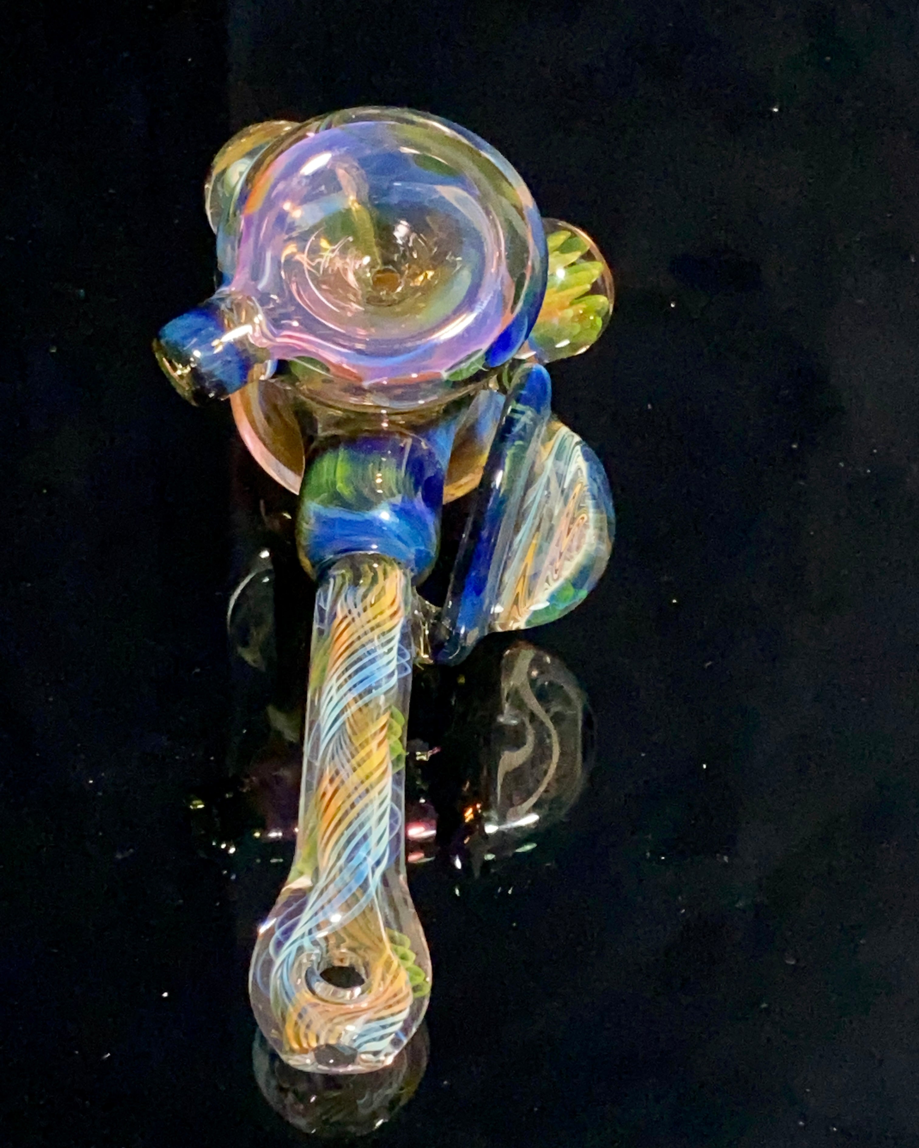 B $ Glass Deep Darkness Fully Fumed Hammer w- Worked Disc & Marbles - TheSmokeyMcPotz Collection 