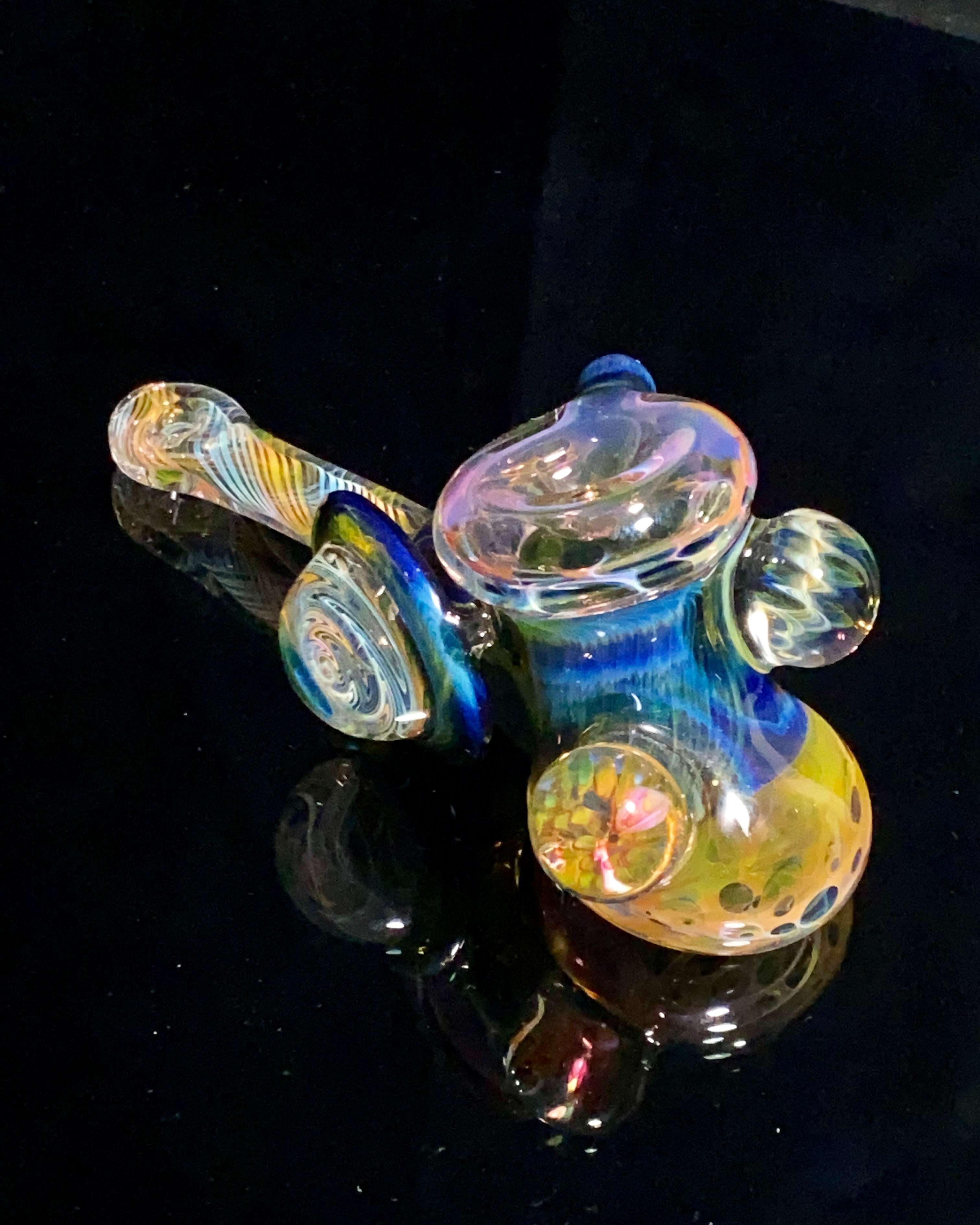 B $ Glass Deep Darkness Fully Fumed Hammer w- Worked Disc & Marbles - TheSmokeyMcPotz Collection 
