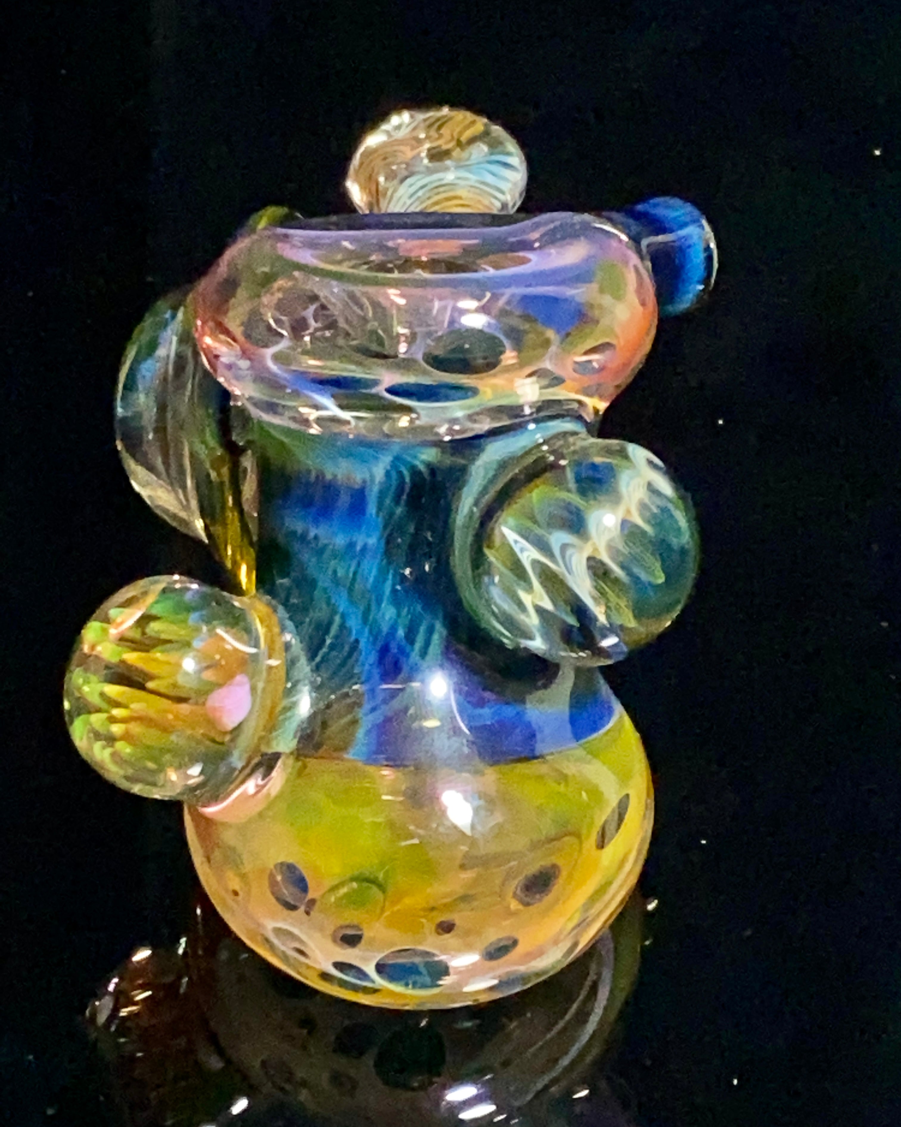 B $ Glass Deep Darkness Fully Fumed Hammer w- Worked Disc & Marbles - TheSmokeyMcPotz Collection 