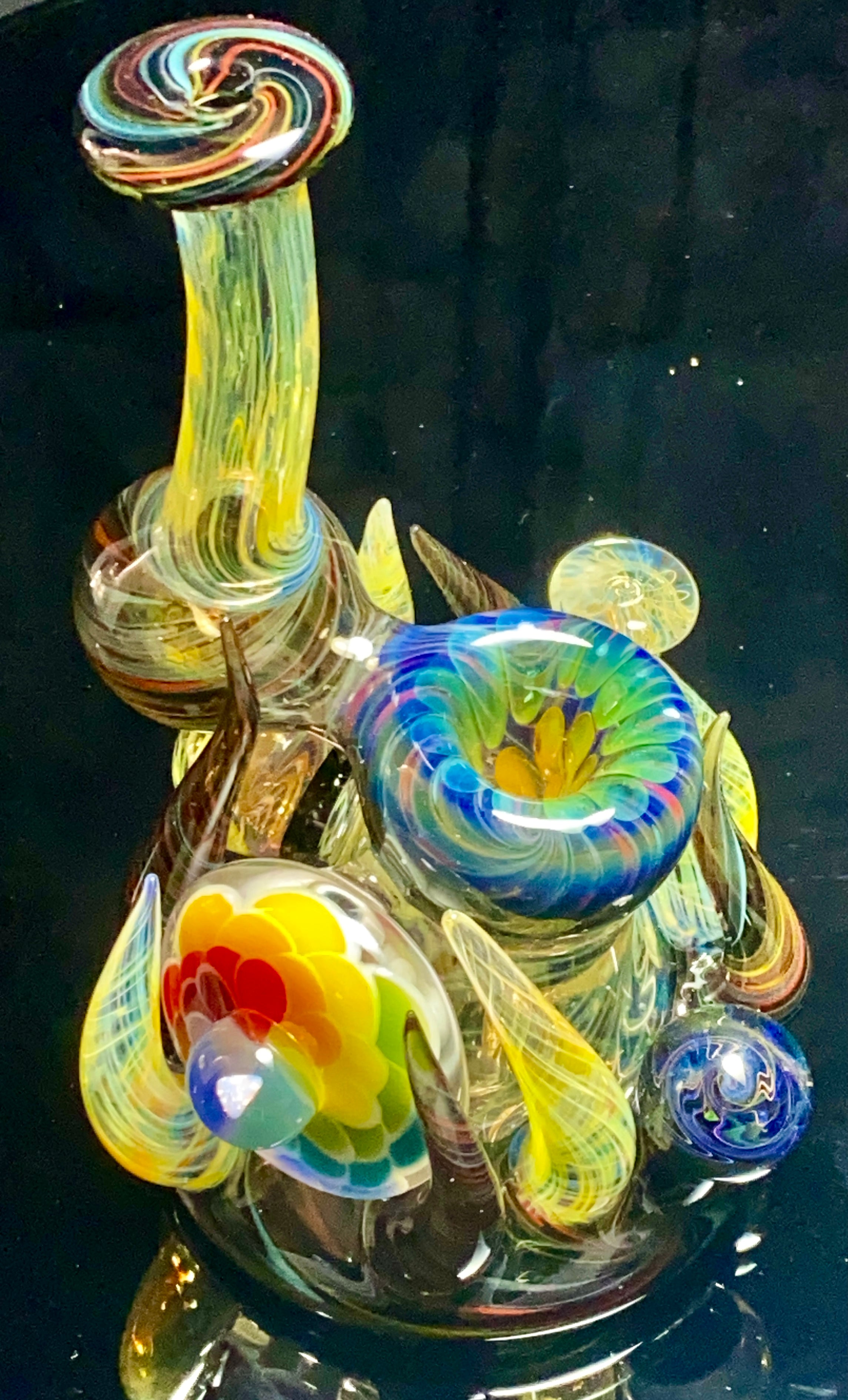 B $ x Hot Mess Glass Collab - Fully Worked Push Bubbler - TheSmokeyMcPotz Collection 