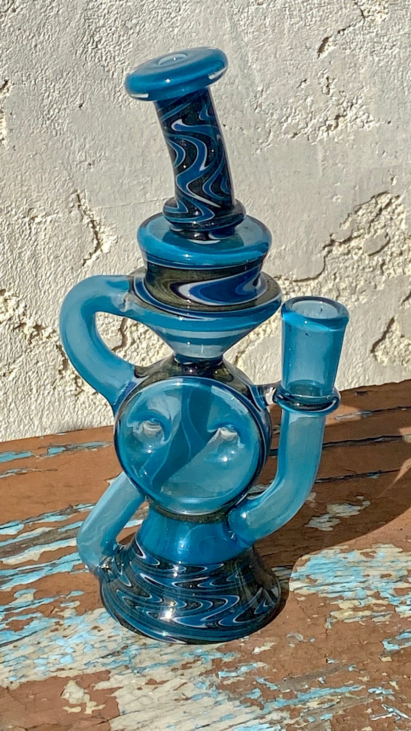 A 1 Glass Fully Worked Swiss Puck Recycler 14mm - TheSmokeyMcPotz Collection 
