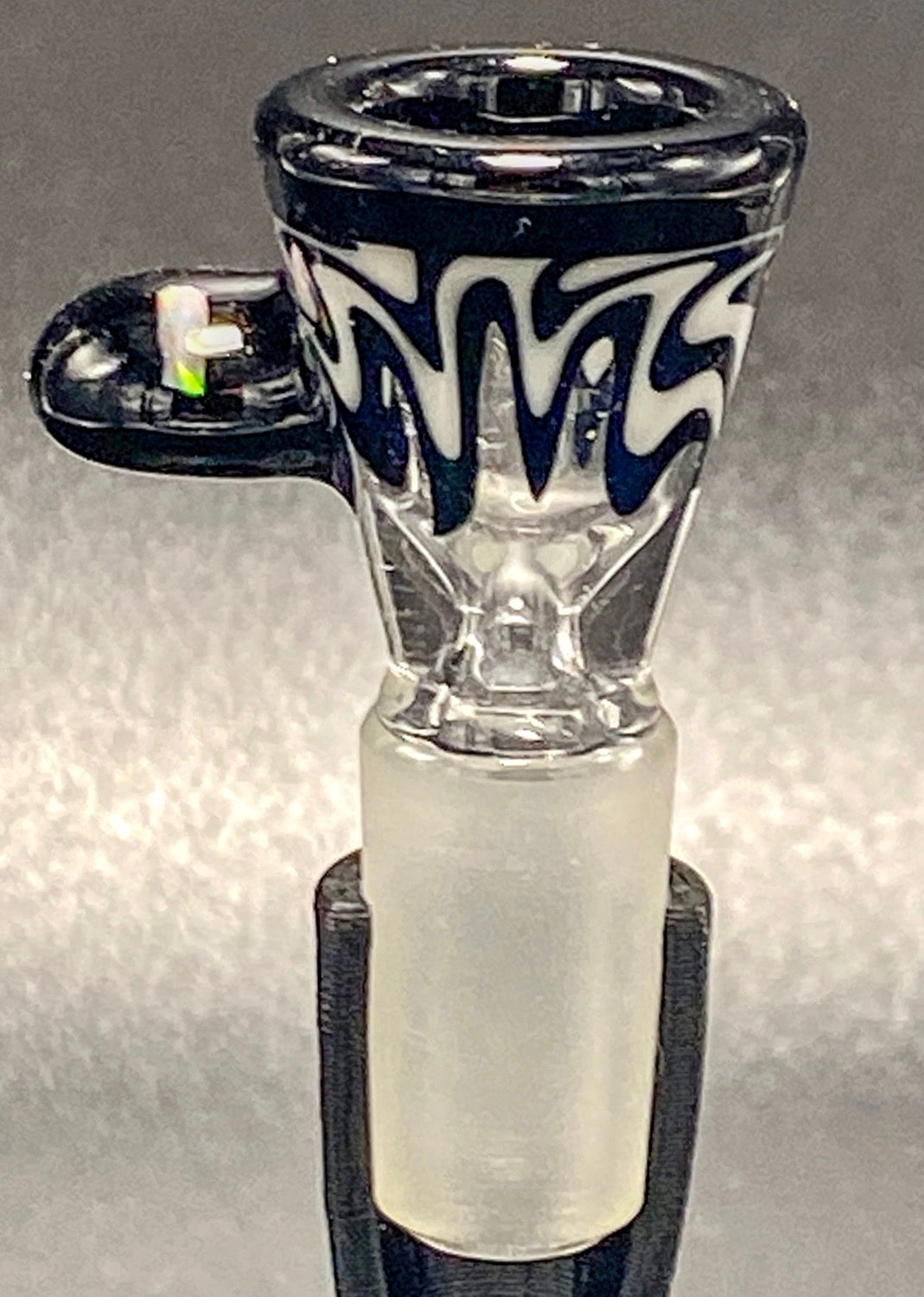 J-Honey Glassworks Black & White Worked 14mm Slide With Opal In Handle - TheSmokeyMcPotz Collection 