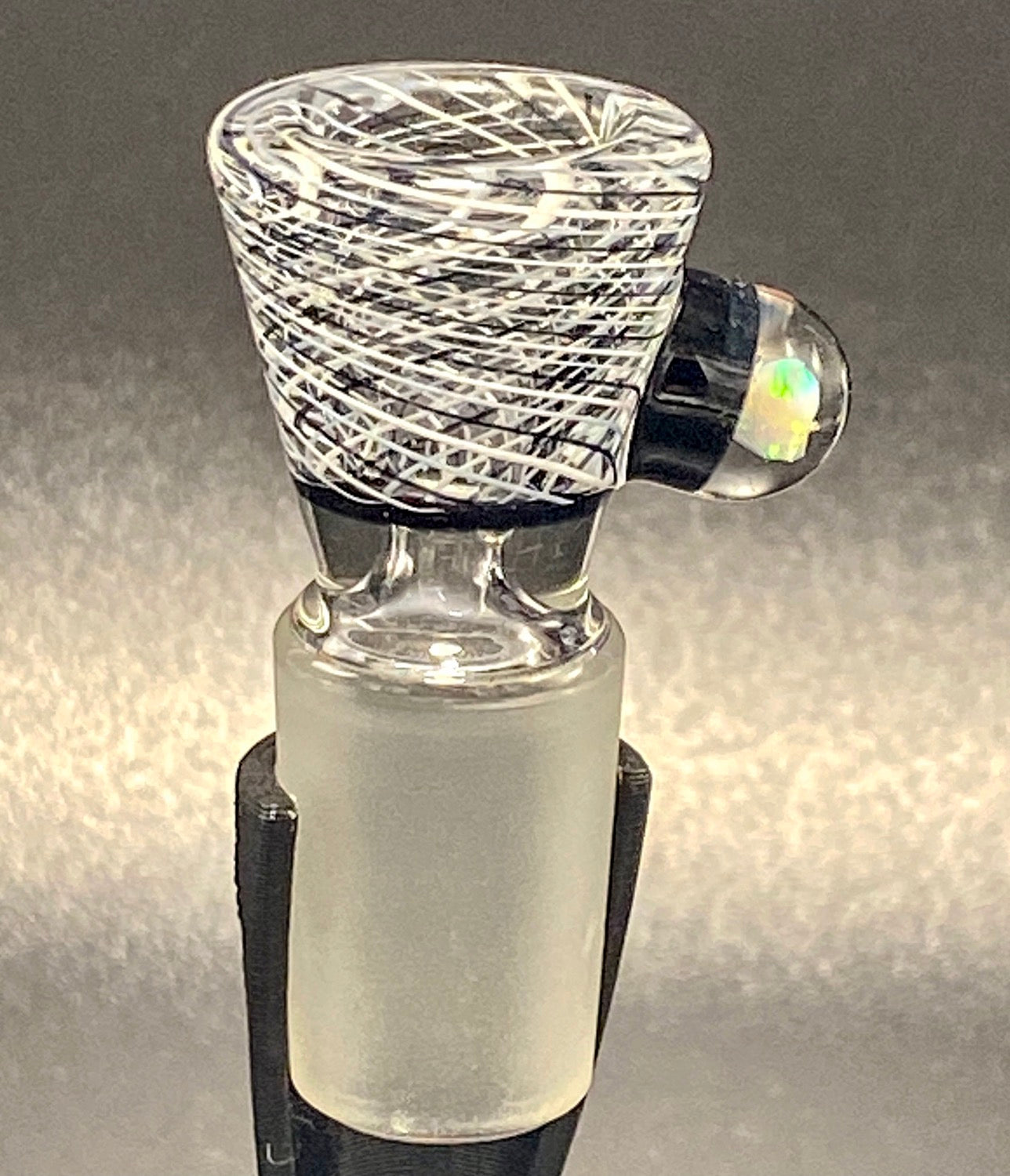 J-Honey Glassworks 18mm Black & White Reticello w- Opal in Handle - TheSmokeyMcPotz Collection 