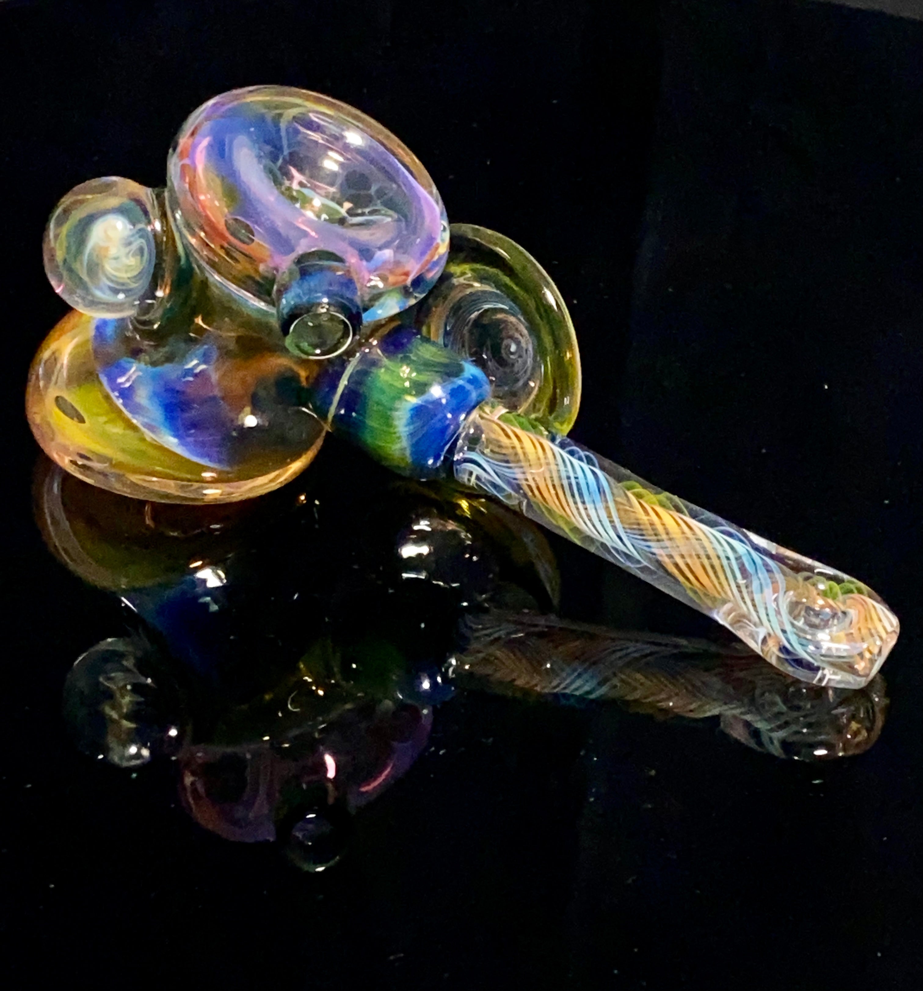 B $ Glass Deep Darkness Fully Fumed Hammer w- Worked Disc & Marbles - TheSmokeyMcPotz Collection 