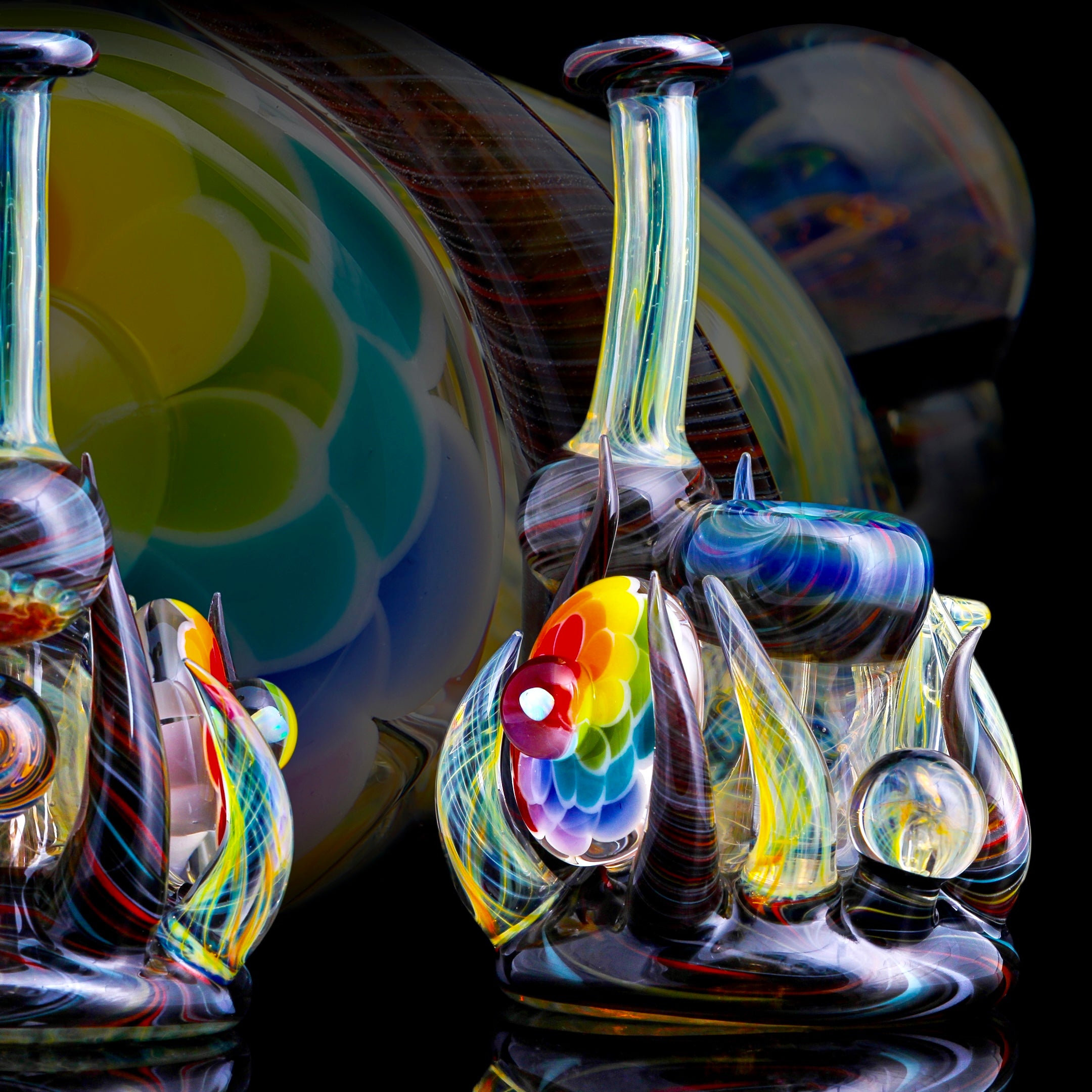 B $ x Hot Mess Glass Collab - Fully Worked Push Bubbler - TheSmokeyMcPotz Collection 