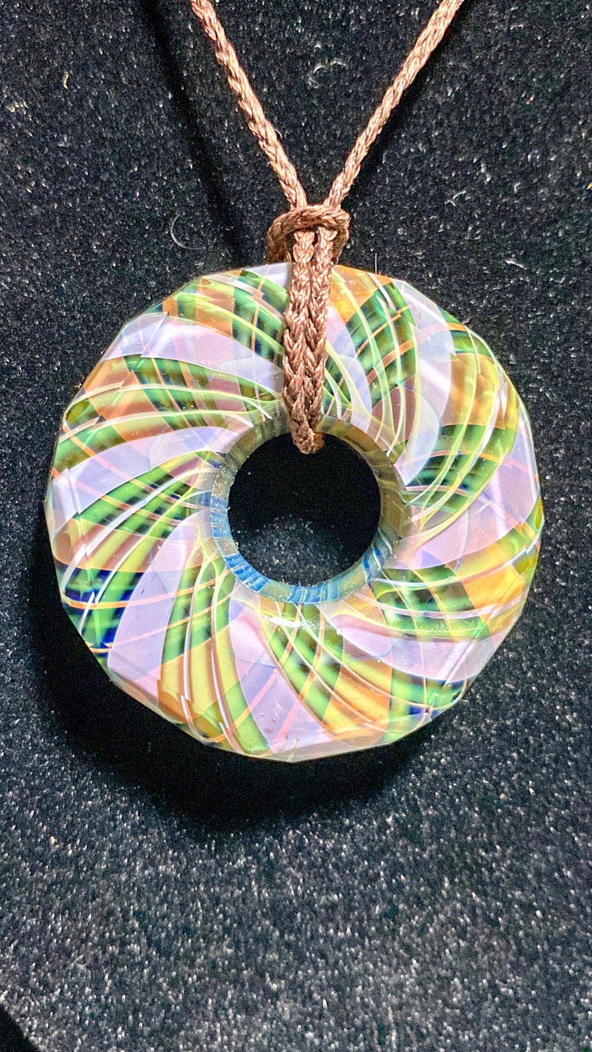 Jhanny Rise FACETED Fumed Matrix Disc Pendie w- Black Back - TheSmokeyMcPotz Collection 