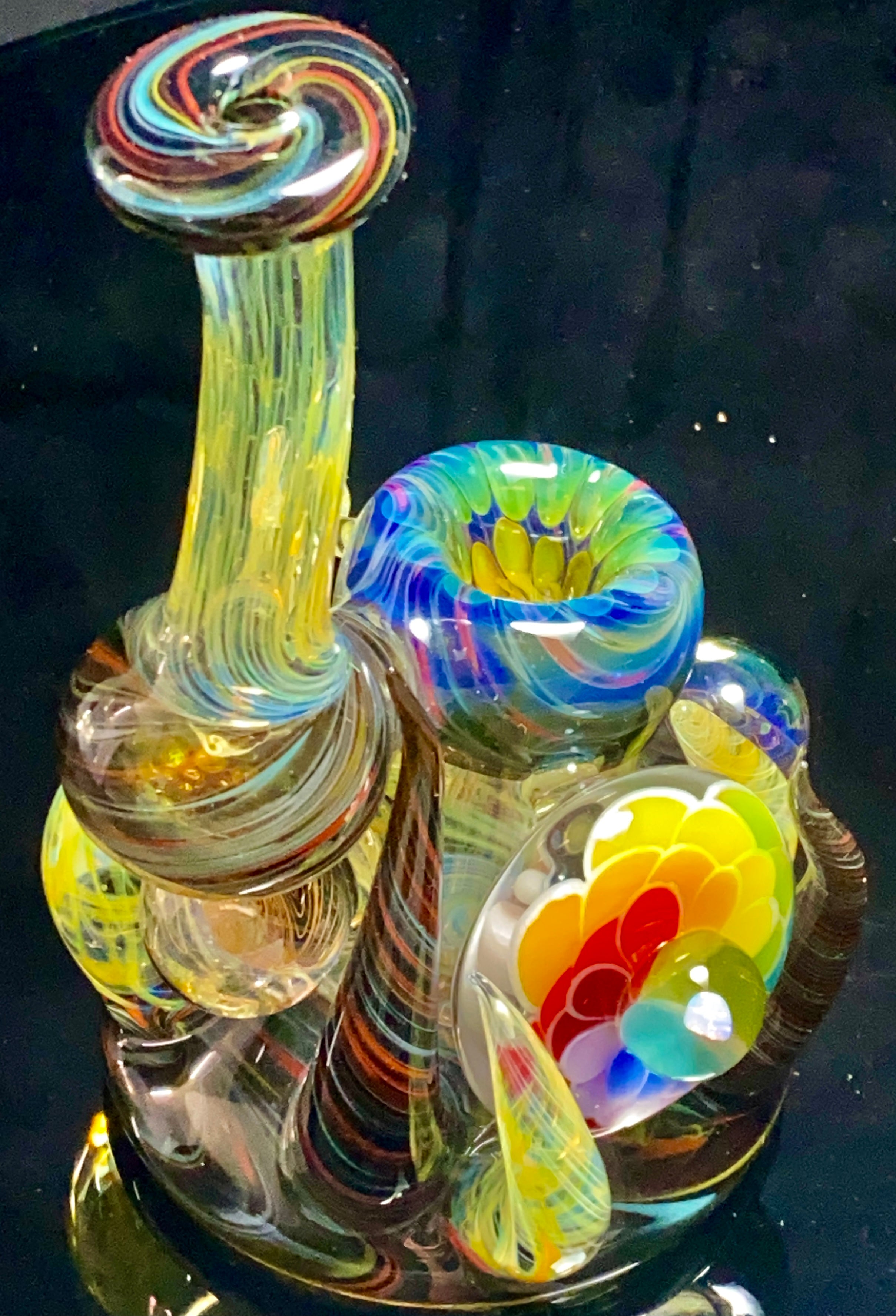 B $ x Hot Mess Glass Collab - Fully Worked Push Bubbler - TheSmokeyMcPotz Collection 