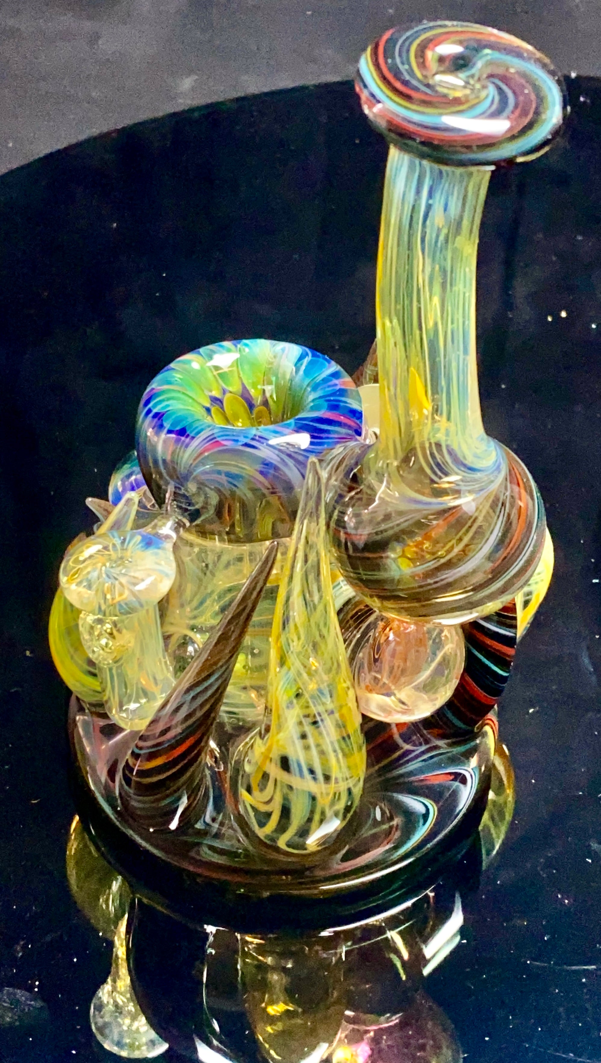 B $ x Hot Mess Glass Collab - Fully Worked Push Bubbler - TheSmokeyMcPotz Collection 