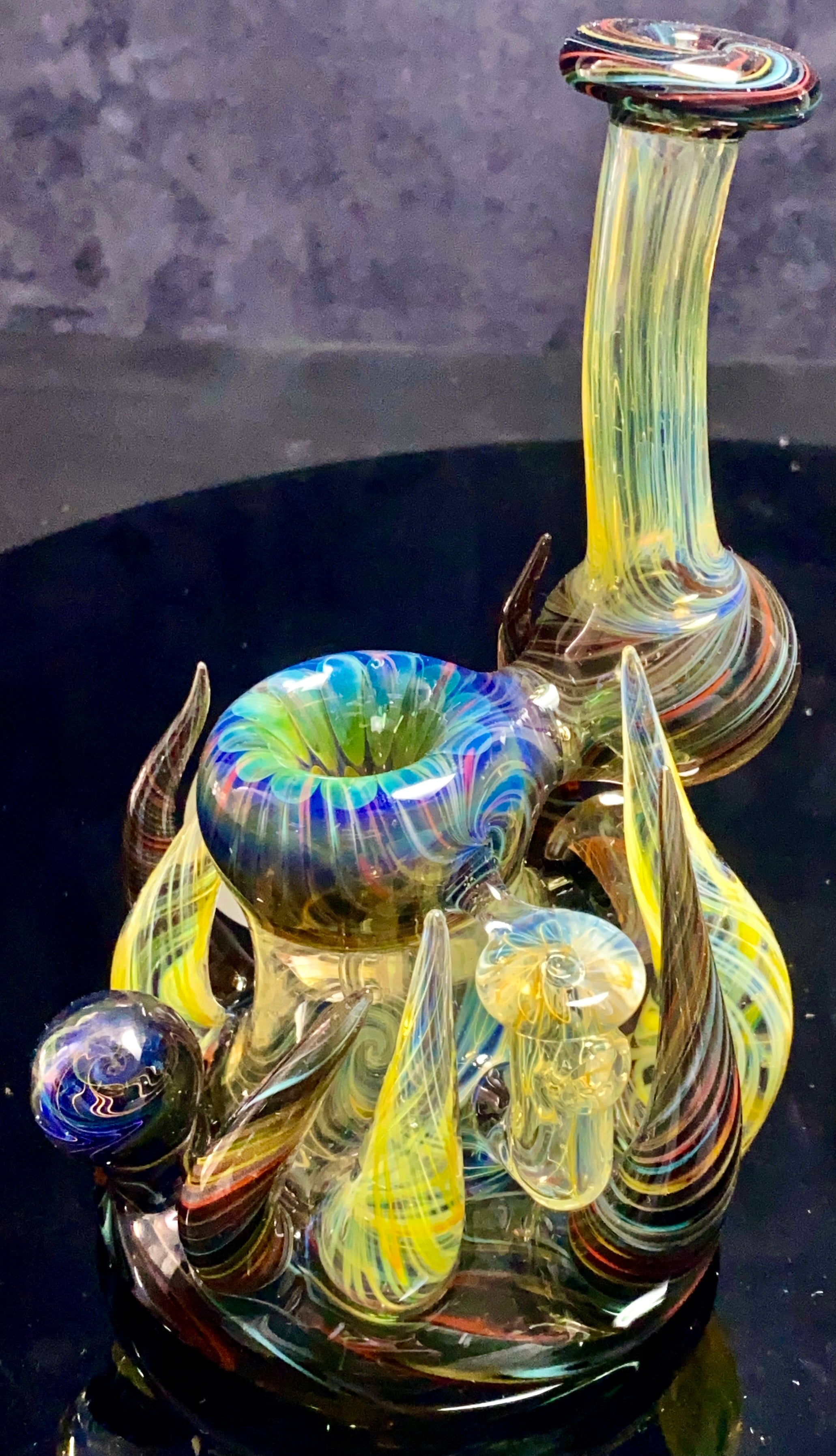 B $ x Hot Mess Glass Collab - Fully Worked Push Bubbler - TheSmokeyMcPotz Collection 