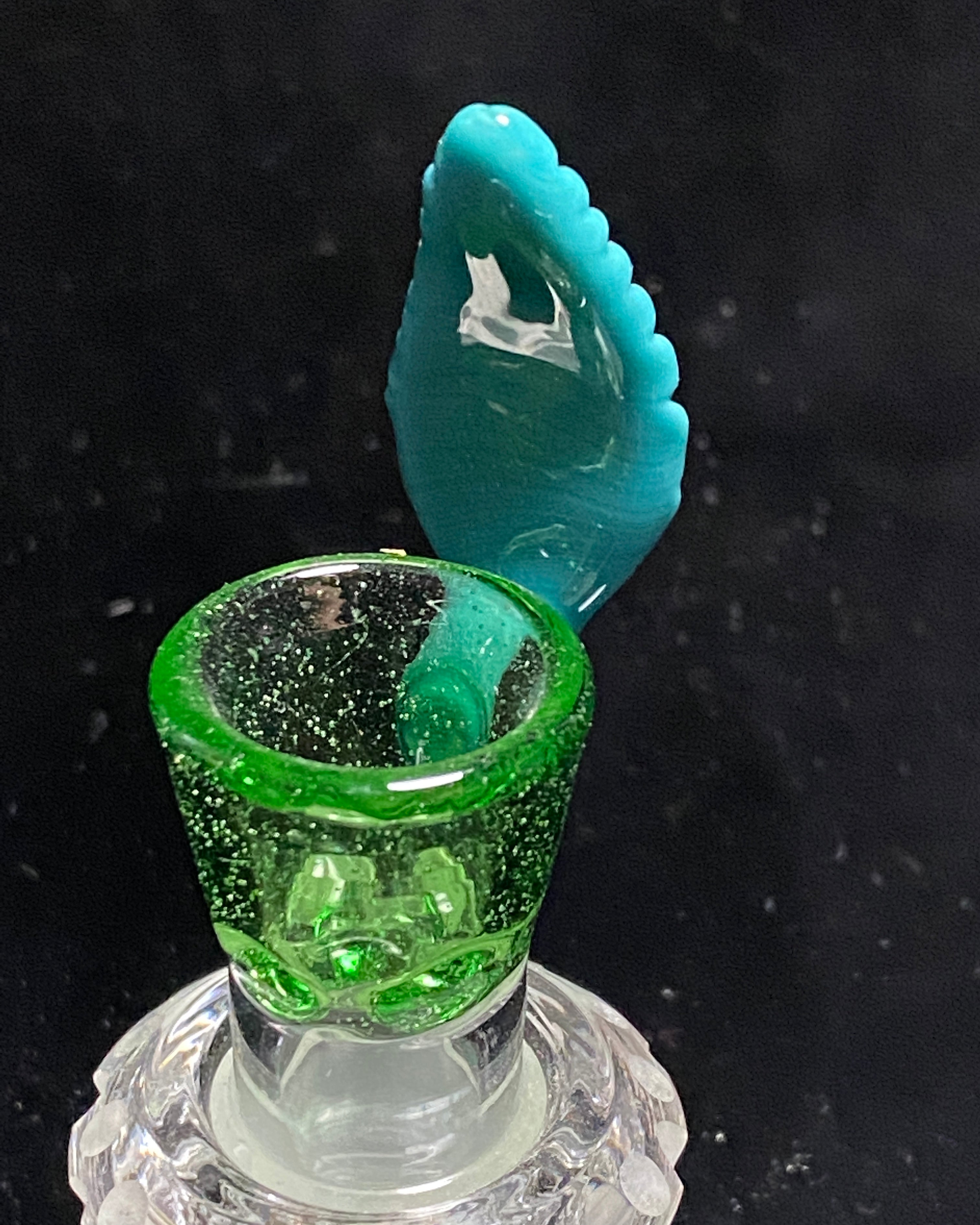 Dippy Glass 18mm Blue Leaf Slide - TheSmokeyMcPotz Collection 