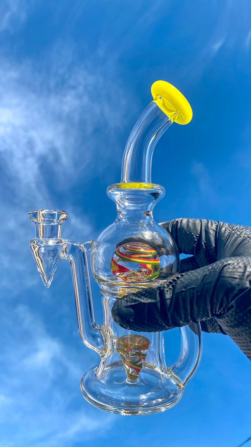 Tube Sock Glass Hustle Brain Bubbler Wig Wag Ball Rig Rasta Colors - TheSmokeyMcPotz Collection 
