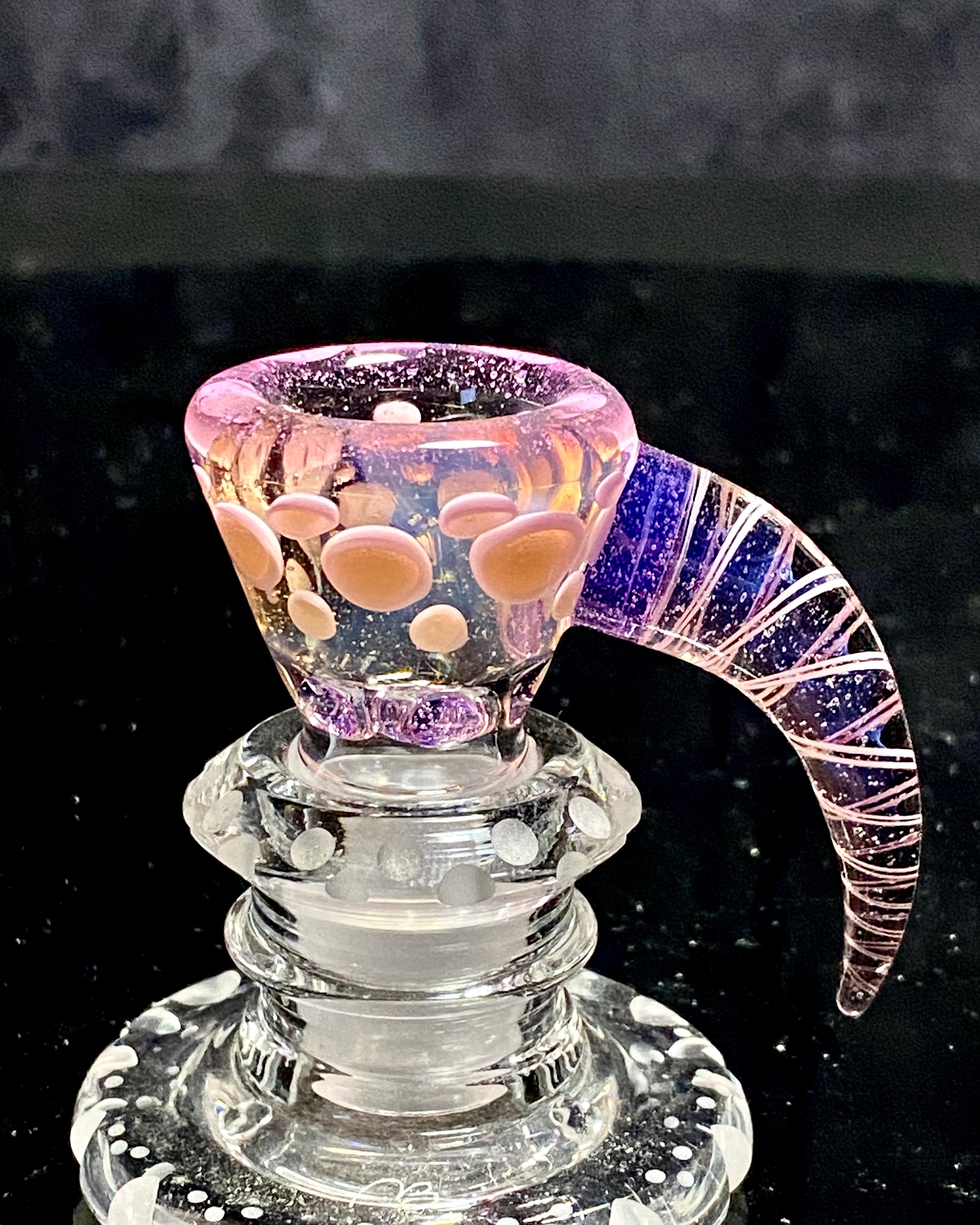 Mary Blows Glass Worked Yellow-Purple Horned Handle 18mm Slide - TheSmokeyMcPotz Collection 