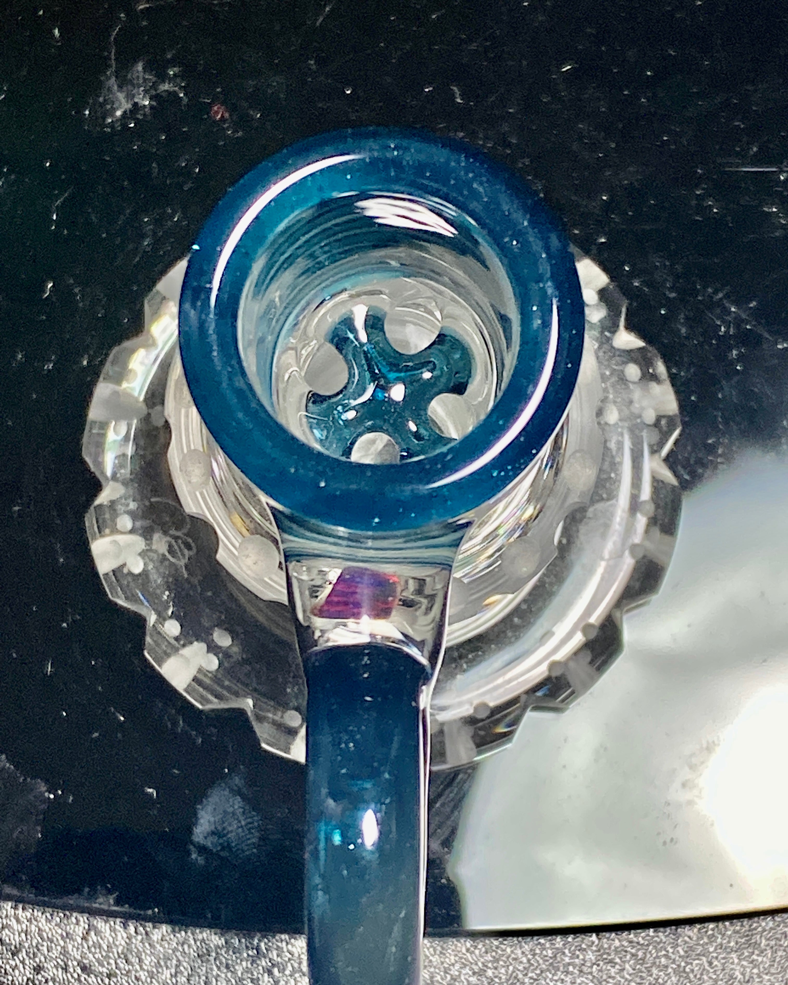 Mary Blows Glass Worked Blue Ring Handle w- Opal 18mm Slide - TheSmokeyMcPotz Collection 