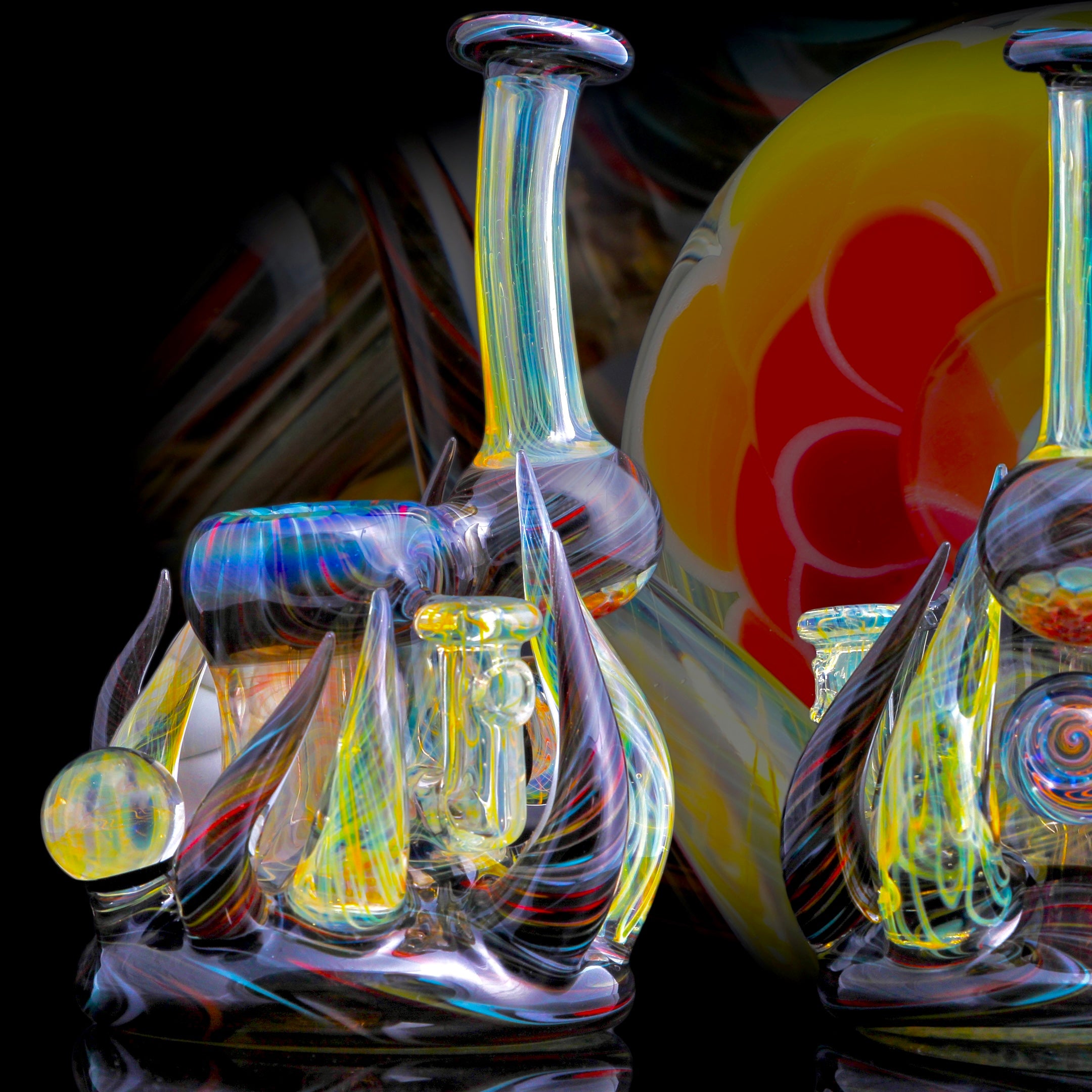 B $ x Hot Mess Glass Collab - Fully Worked Push Bubbler - TheSmokeyMcPotz Collection 